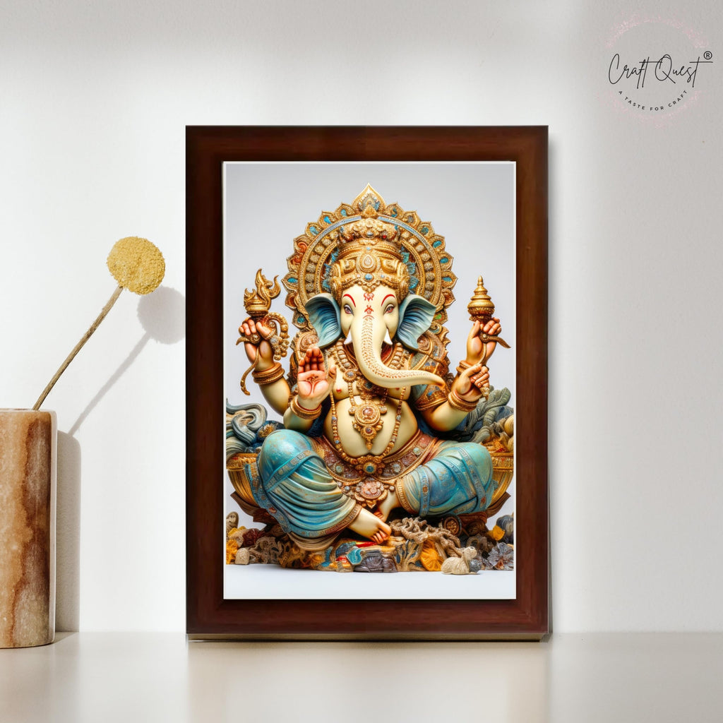 CRAFT QUEST Lord Ganpati Modern Wall Art Painting With Frame For Pooja, Home and Office Decor
