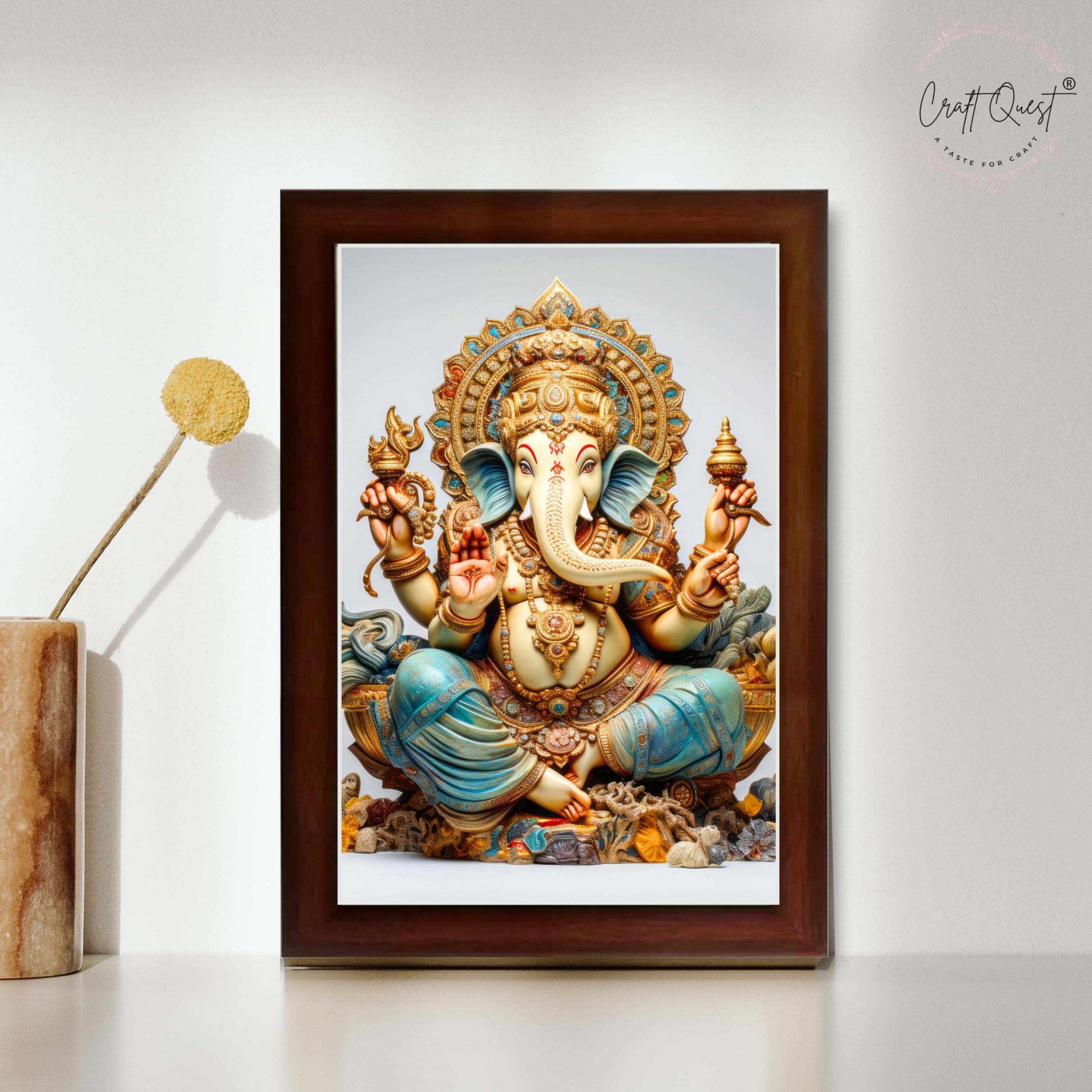 CRAFT QUEST Lord Ganpati Modern Wall Art Painting With Frame For Pooja, Home and Office Decor