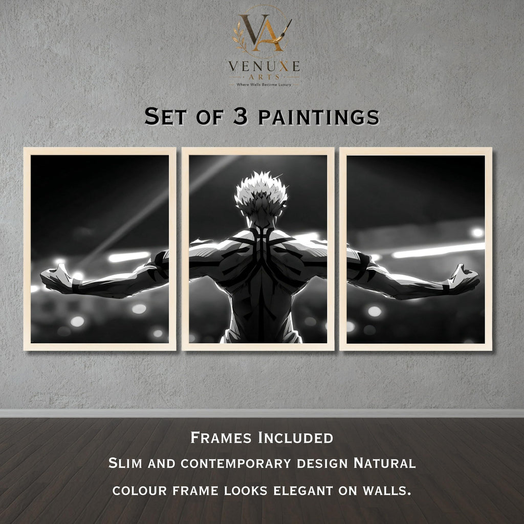 VENUXE ARTS Set Of 3 Anime Characters Wall Framed |Anime Characters Framed Poster for Living Room Bedroom Gaming Room Studio Wall Decor