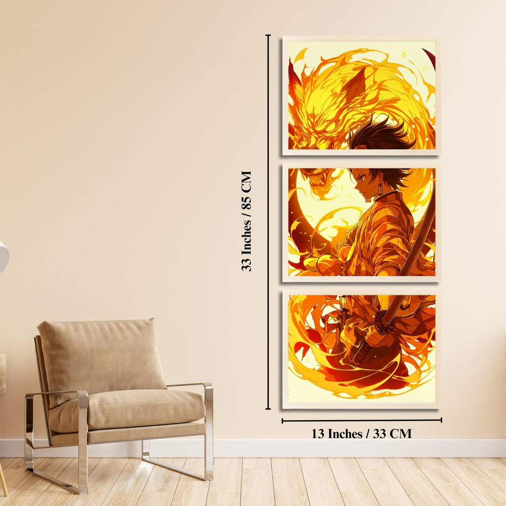 VENUXE ARTS Set Of 3 Anime Characters Wall Framed |Anime Characters Framed Poster for Living Room Bedroom Gaming Room Studio Wall Decor