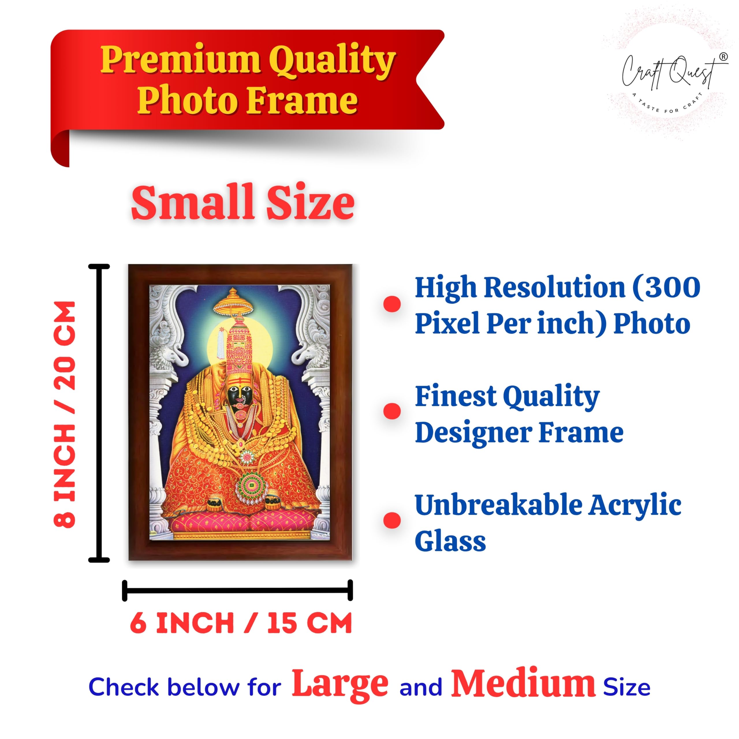 CRAFT QUESTTulja mata photo with frame, Tuljabhawani photo, Tuljapur, Religious Framed Painting