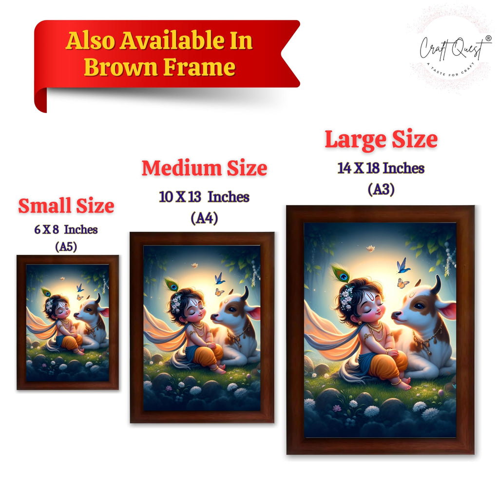 CRAFT QUEST Cute Bal Gopal HD Print | Premium Transparent Frame for Home Temple, Office Desk, Car Dashboard