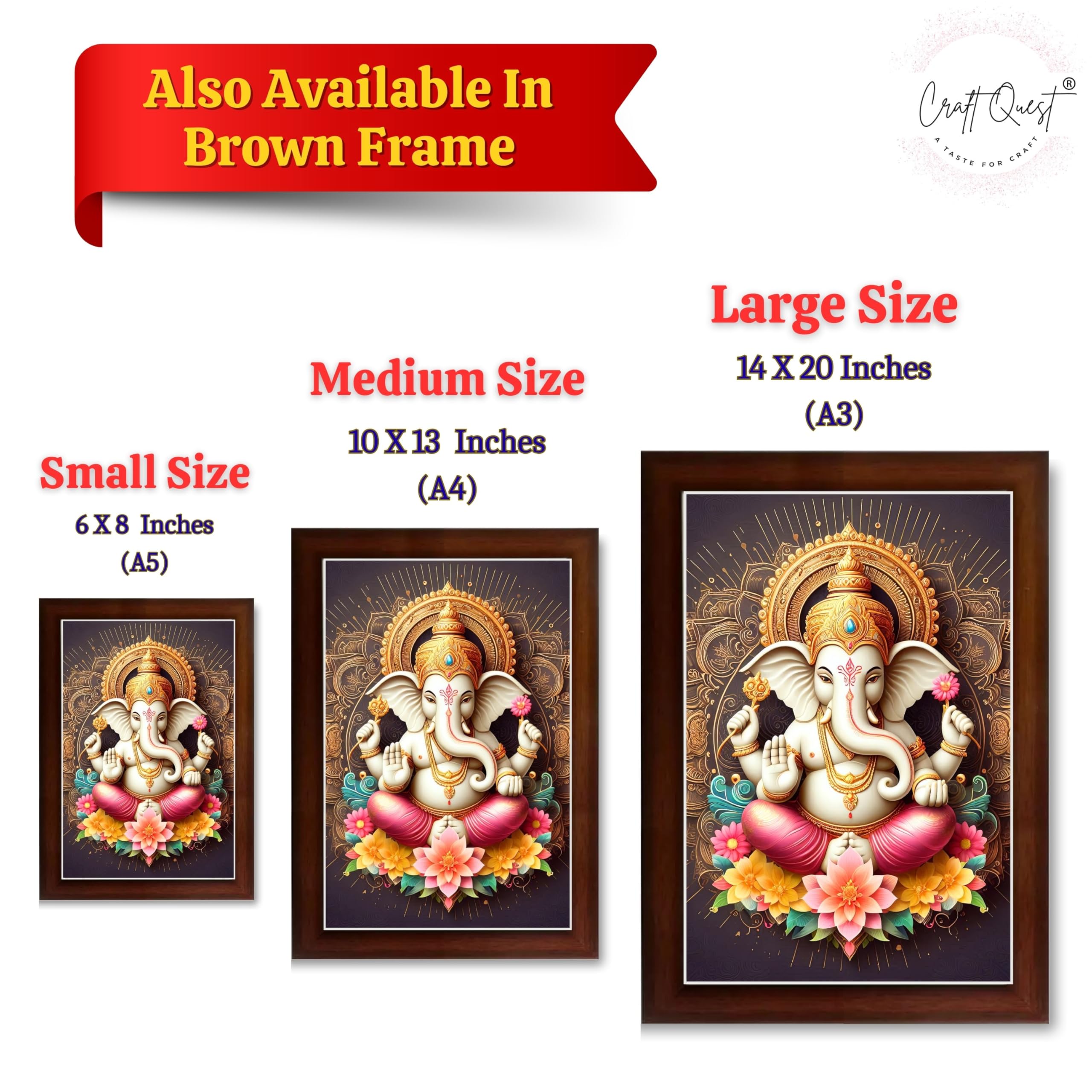 CRAFT QUEST Lord Ganpati Ganesh ji God Frame for Pooja Room Home & Wall Decor GA-255