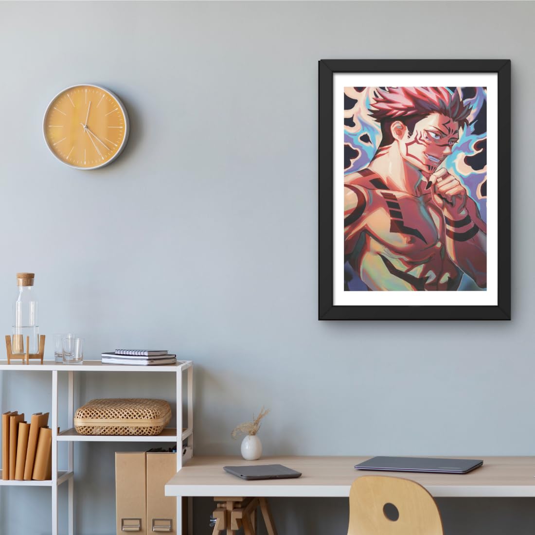 CRAFT QUEST Sukuna ryomen Poster Anime Laminated Posters Framed Painting with Matt Black Frame (14 Inches x 10 Inches)