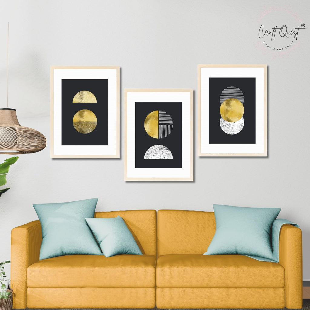 CRAFT QUEST Modern Minimalist Mid Century Abstract Wall Art | Set of 3 Frames for Home Decoration | Ideal for Living Room, Bedroom & Offices
