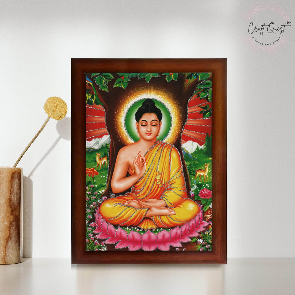 CRAFT QUEST Lord Buddha Photo Frame | Premium HD Spiritual Wall Frame | Peaceful Gautam Buddha Picture for Home Decor, Meditation
