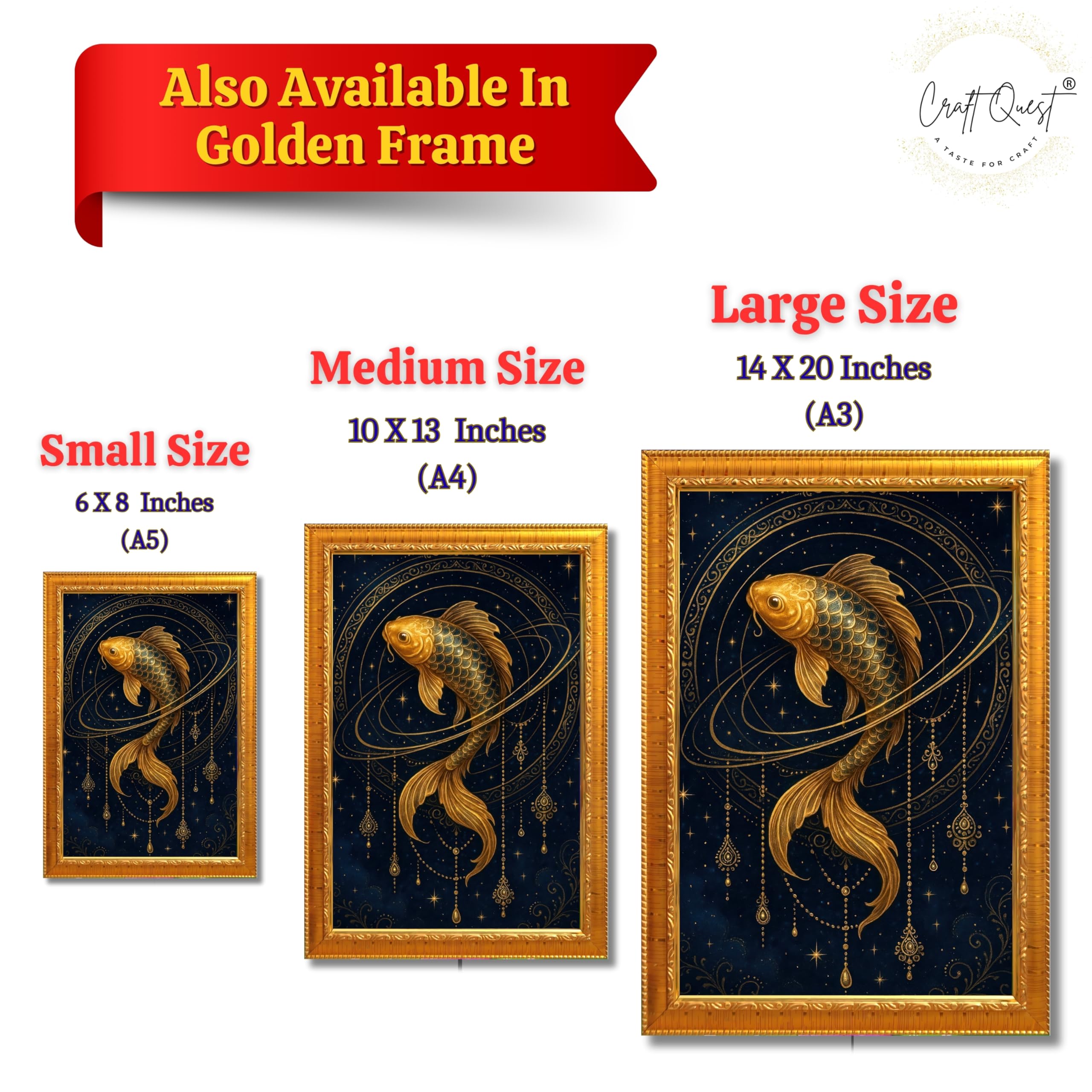 CRAFT QUEST Vastu Fishes Painting With Floating Photo Frame Home Office Wall Decor | Paintings for Home Decoration, Living room, Bedroom and Office Décor