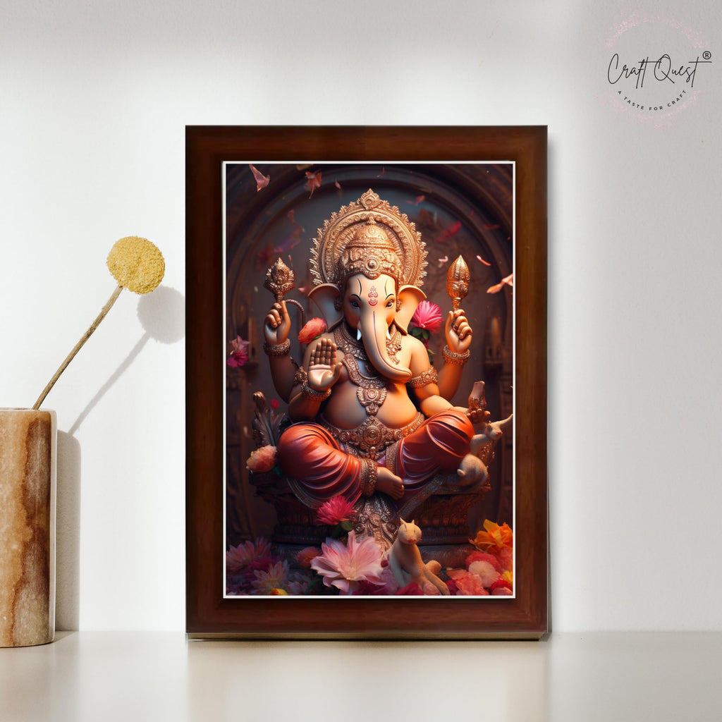 CRAFT QUEST Lord Ganesha Ganesh Ganpati Ganapathi Hanging Wall Painting Framed For Home Décor