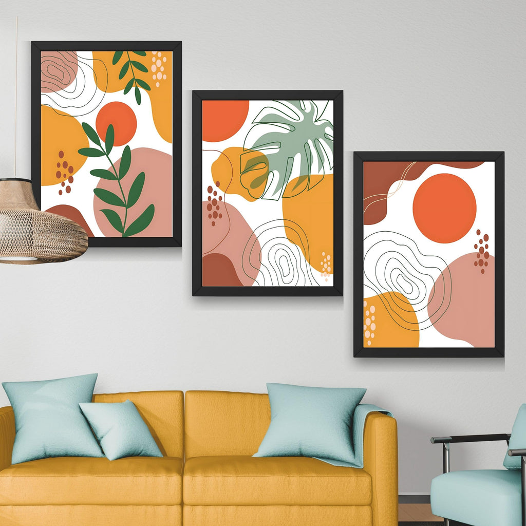 CRAFT QUEST Wall Art Decor Paintings | Set of 3 BOHO Wall Art Frames for Home Decoration | Ideal for Living Room, Bedroom & Office