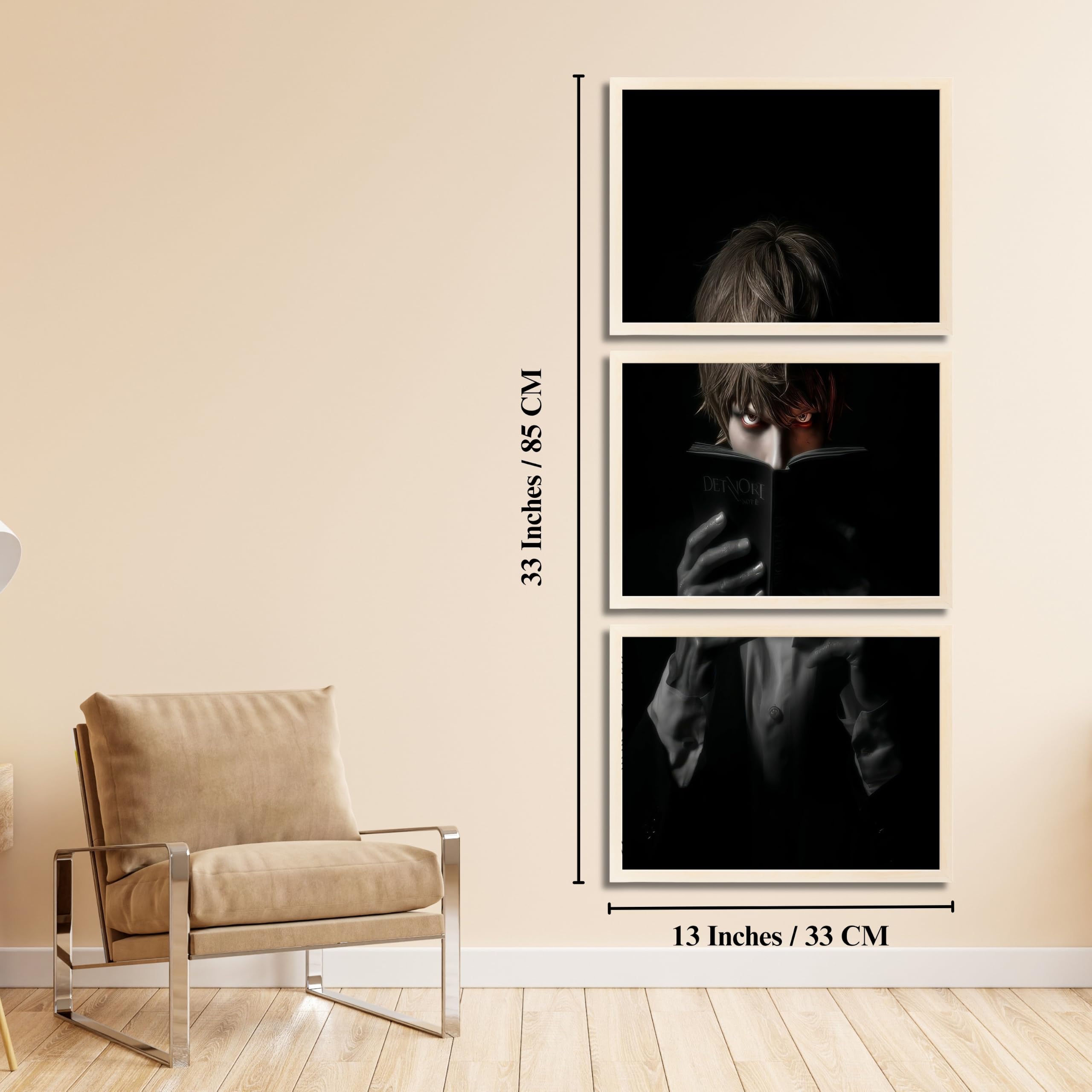 VENUXE ARTS Set Of 3 Anime Characters Wall Framed |Anime Characters Framed Poster for Living Room Bedroom Gaming Room Studio Wall Decor