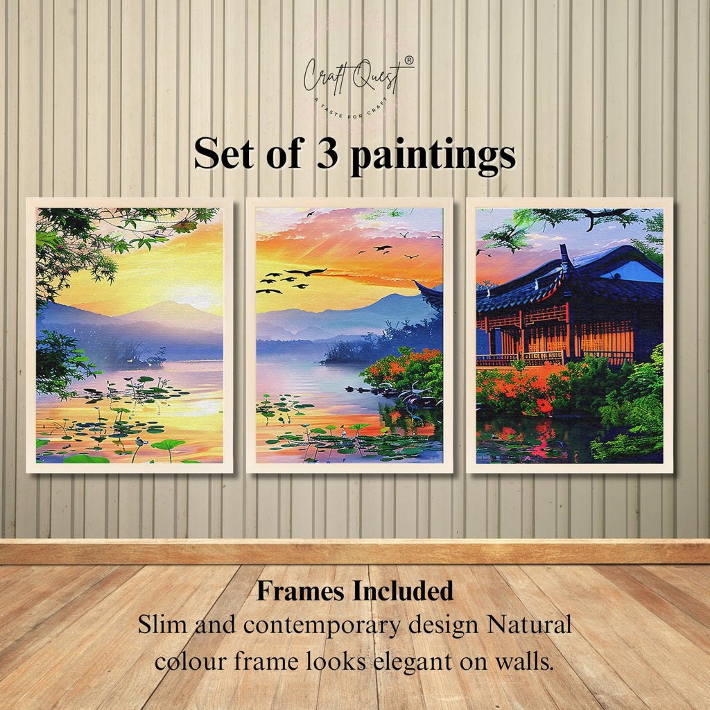 CRAFT QUEST Modern Art Of Sunset Wall Art | Set of 3 Frames for Home Decoration | Ideal for Living Room, Bedroom & Offices