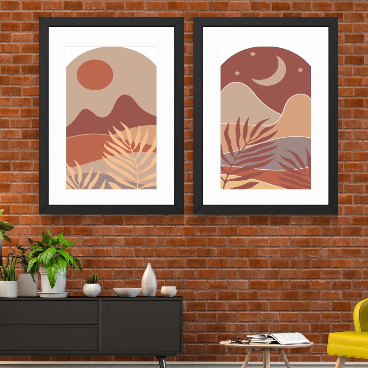 CRAFT QUEST Wall Art Decor Paintings | Set of 2 BOHO Wall Art Frames for Home Decoration | Ideal for Living Room, Bedroom & Office