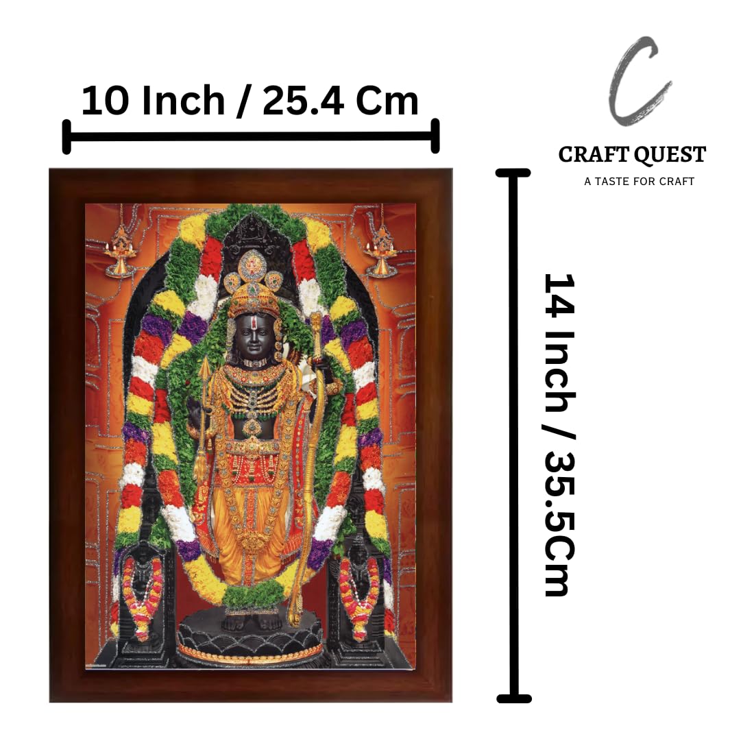 CRAFT QUEST Ayodhya Ram lalla Photo Frame For Wall Decoration Gift Item Painting, Shree Ram Mandir Photo Frame (Large in Size, 14 inch X 10 inch, Brown, Religious)
