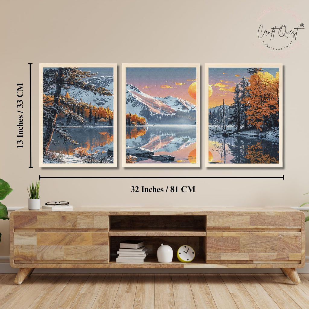 CRAFT QUEST Modern Art Paintings With Lake & Mountains Wall Art | Set of 3 Frames for Home Decoration | Ideal for Living Room, Bedroom & Offices