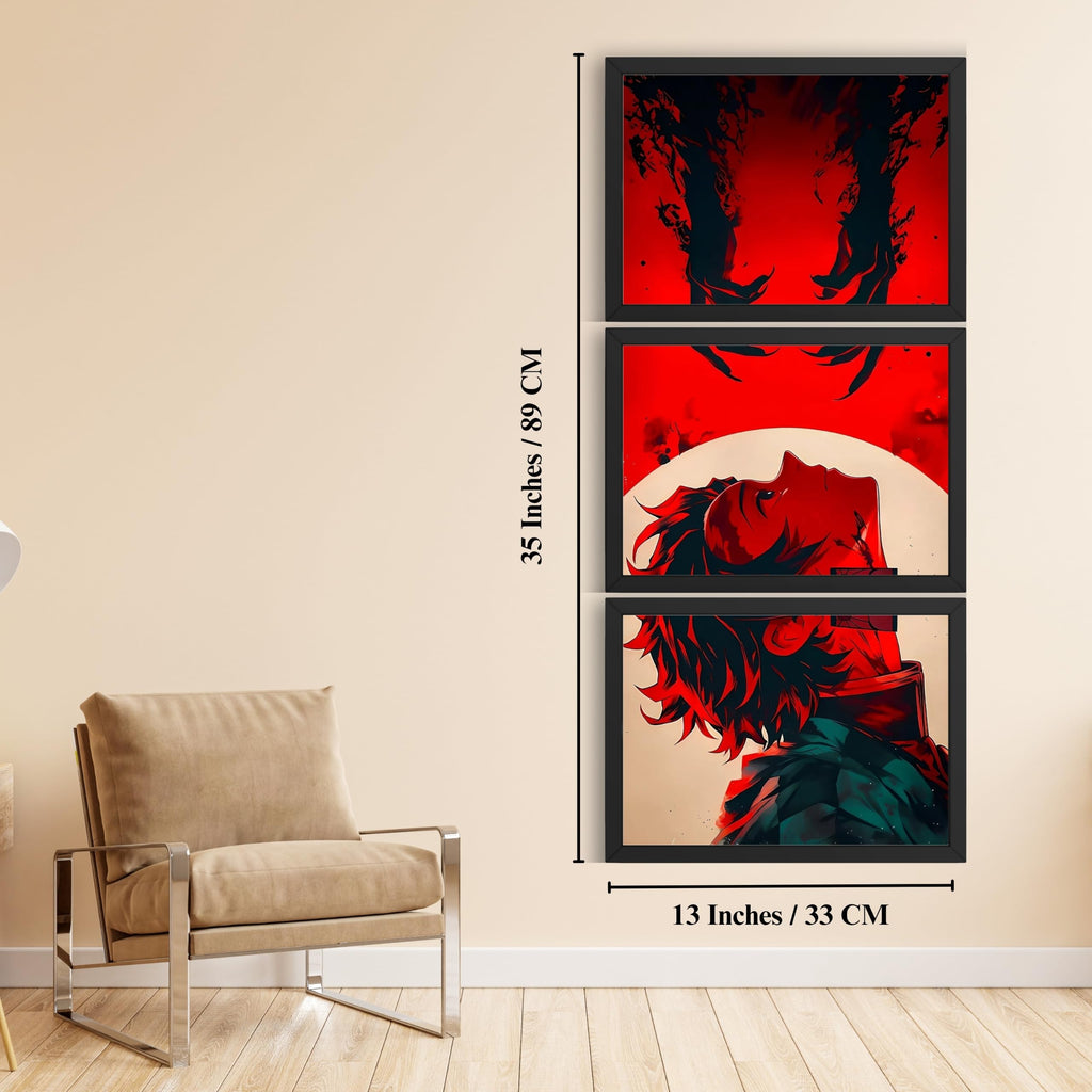 VENUXE ARTS Set Of 3 Anime Characters Wall Framed |Anime Characters Framed Poster for Living Room Bedroom Gaming Room Studio Wall Decor