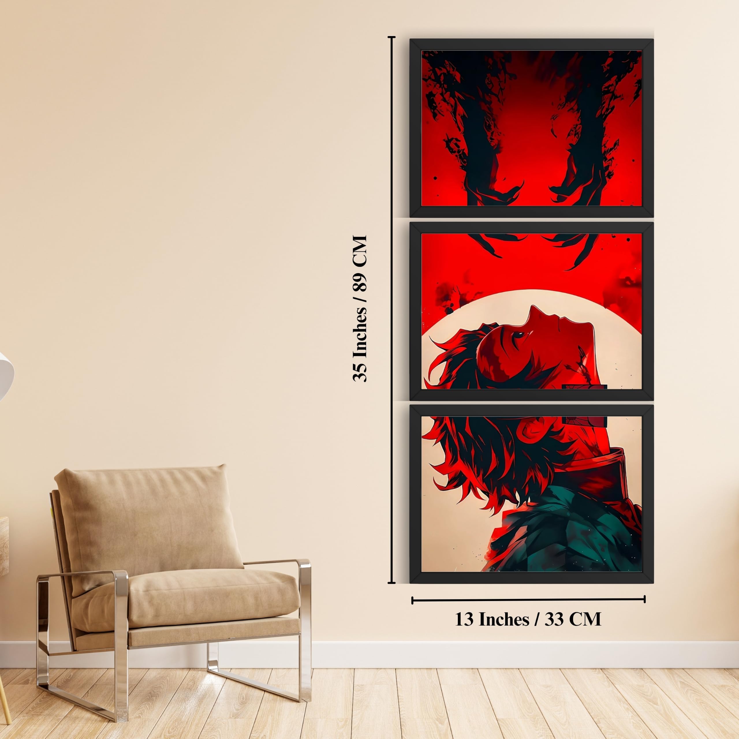 VENUXE ARTS Set Of 3 Anime Characters Wall Framed |Anime Characters Framed Poster for Living Room Bedroom Gaming Room Studio Wall Decor