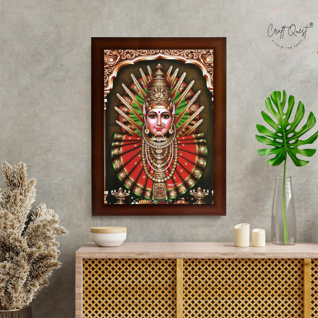 CRAFT QUEST Renuka Devi Yellamma Mata Ellamma Thalli Wall Painting Framed | South God Picture Frame for Home, Office, Temple & Gifting, Decor