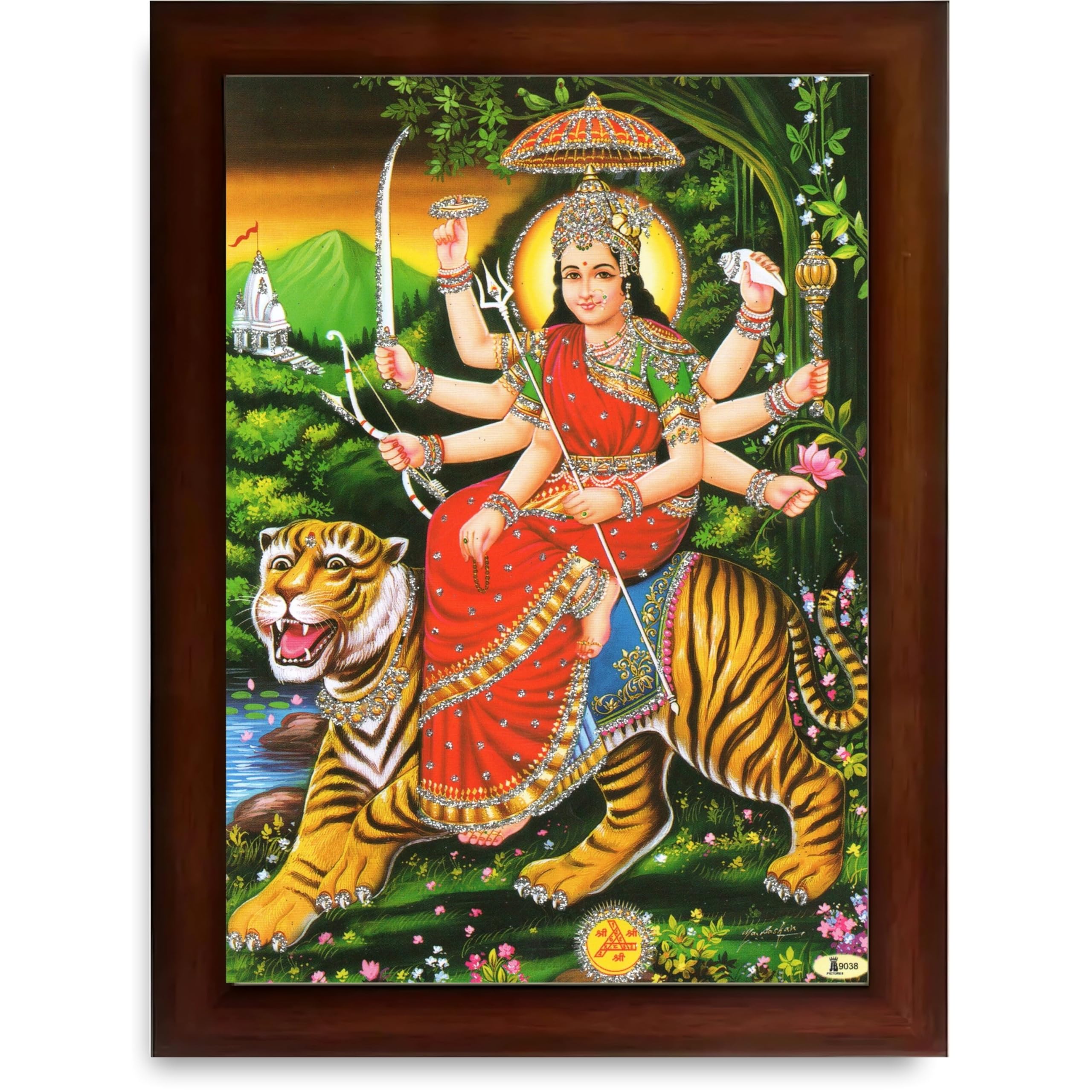 CRAFT QUEST Durga Mata Goddess Navdurga Wall Painting Framed Home and Pooja Décor