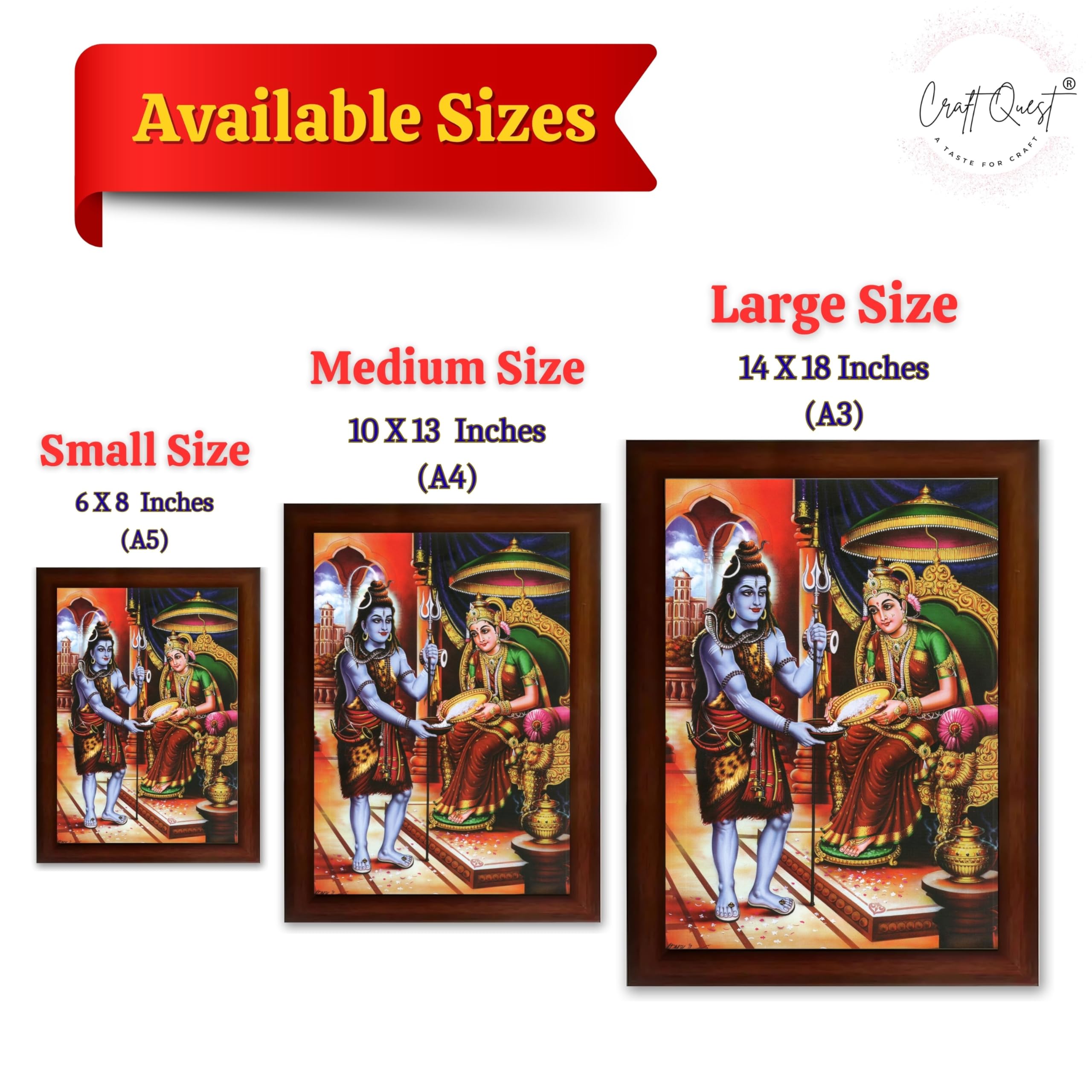 CRAFT QUEST Shiva & Maa Annapurna devi sitting on throne photo frame with Acrylic Glass for Kitchen, Food & Prosperity Blessing Hindu Wall Decor