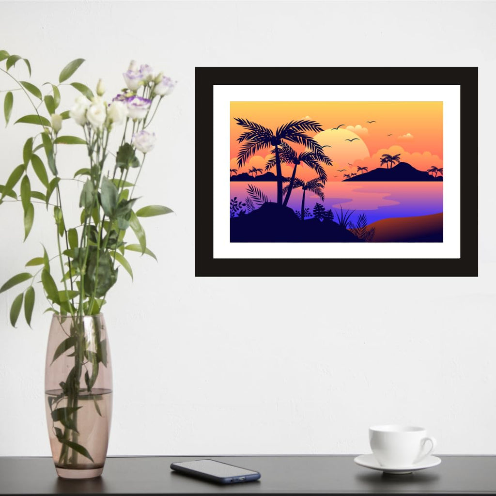 CRAFT QUEST Modern Night Horizon Art Framed Poster for Home & Office wall Decoration - Portrait, Wall Display (Black, 14x10 Inch Frame with Art Print)