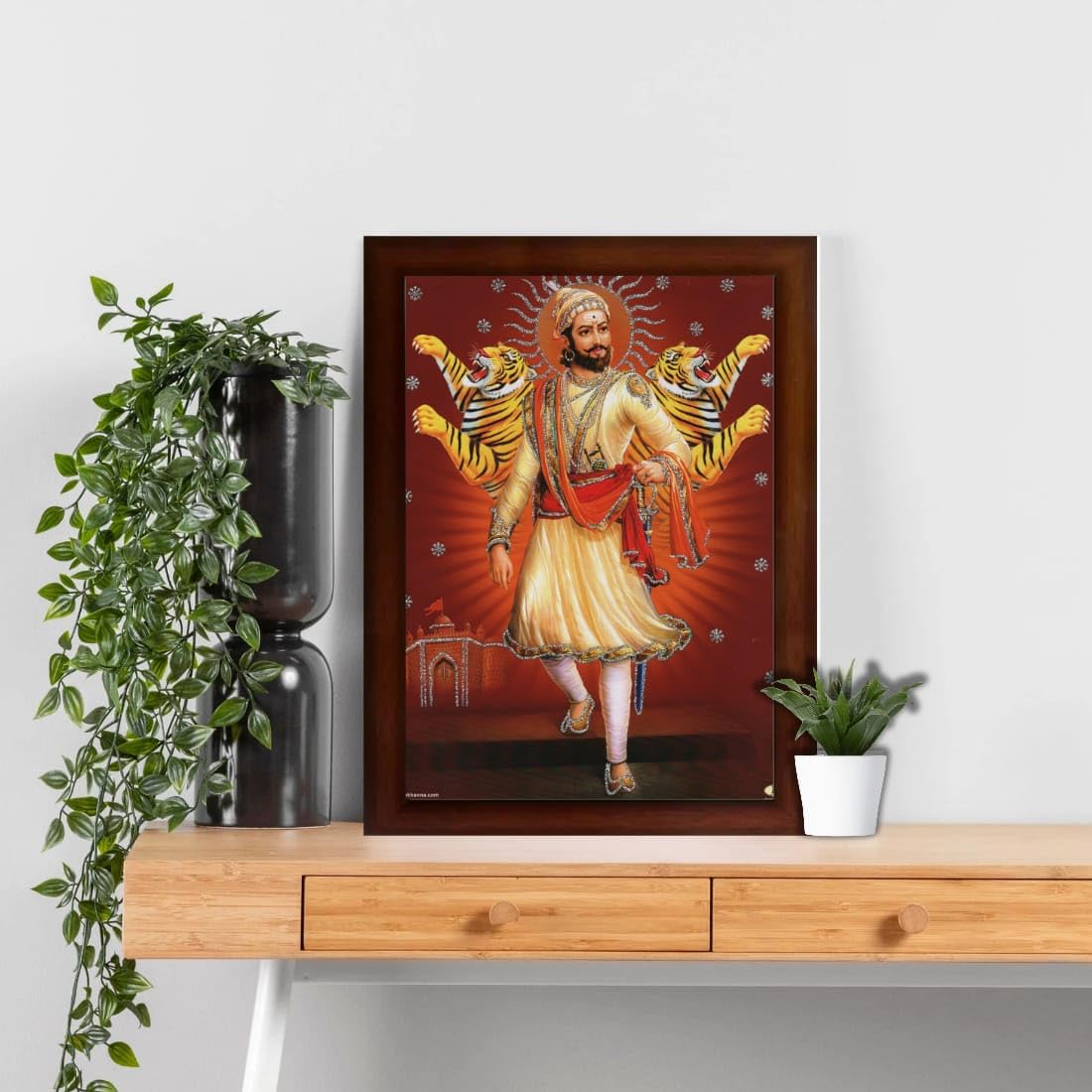 CRAFT QUEST Chhatrapati Shivaji Maharaj photo frame Home Decorative items with synthetic frame (10X13 Inches, Brown, Religious)