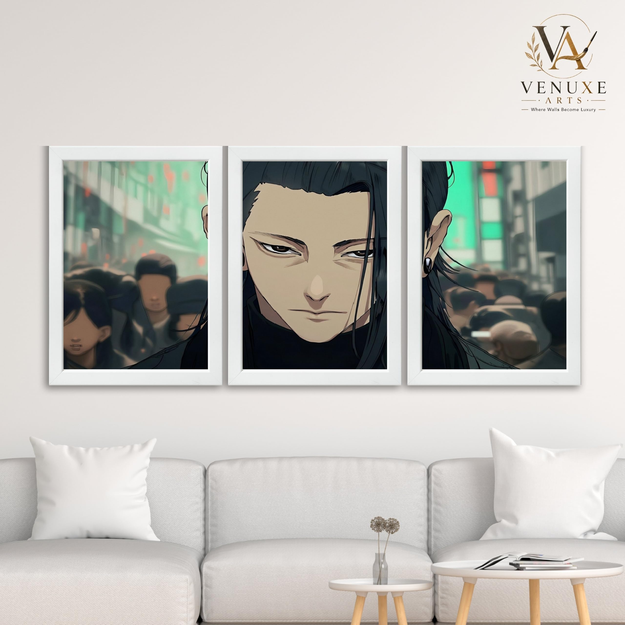 VENUXE ARTS Set Of 3 Anime Characters Wall Framed |Anime Characters Framed Poster for Living Room Bedroom Gaming Room Studio Wall Decor