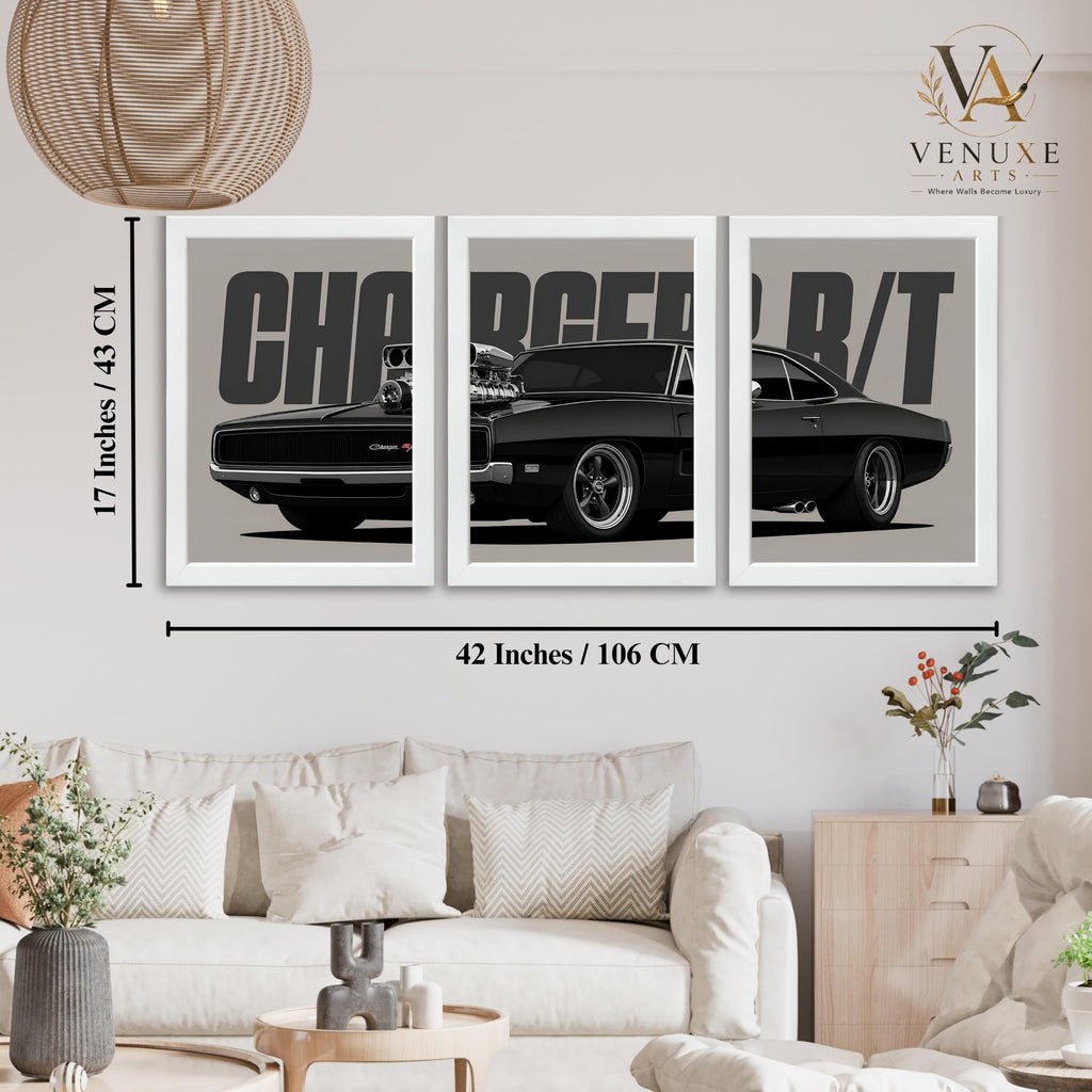 VENUXE ARTS Set Of 3 Big Sports Cars Framed Posters Gift Items for Boys Room Wall Decoration Bedroom Living Room Office Studio Décor | Car Poster Frame for Wall Décor