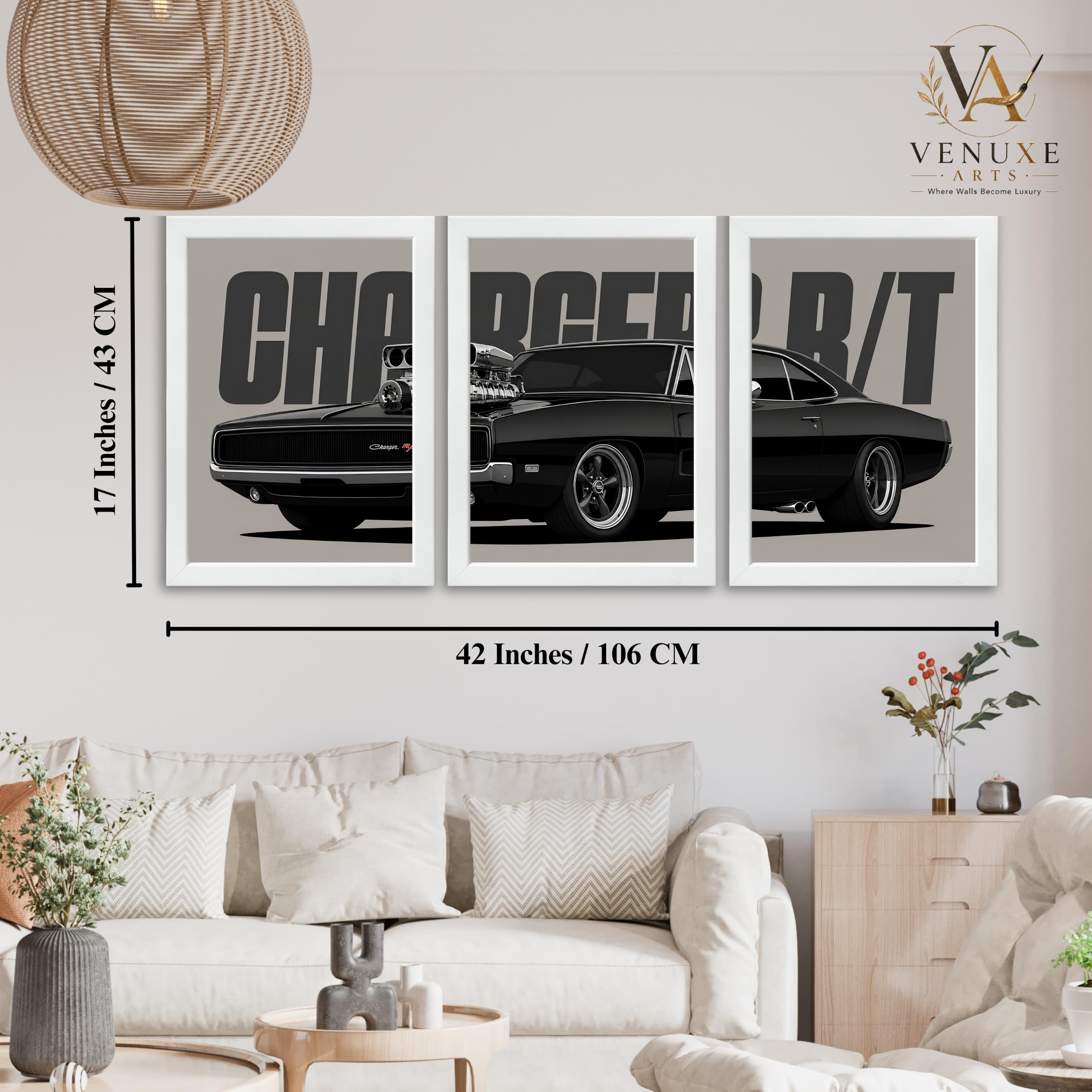 VENUXE ARTS Set Of 3 Big Sports Cars Framed Posters Gift Items for Boys Room Wall Decoration Bedroom Living Room Office Studio Décor | Car Poster Frame for Wall Décor