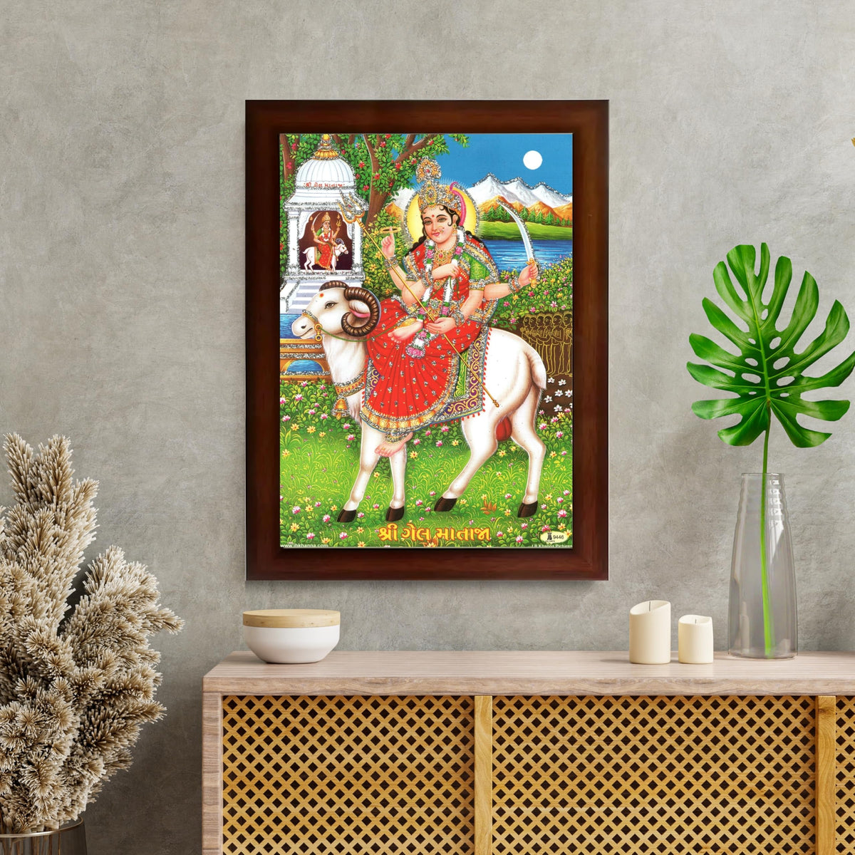 CRAFT QUEST Gel Mata Ji Geldi Maa Devi Mataji Ma Wall Painting For Home Decor wooden framed