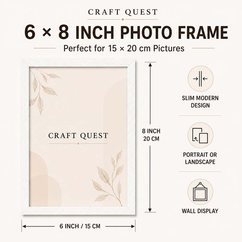 CRAFT QUEST 4X6 Inch Size synthetic Wall Mount Photo frames Single For Home Decoration, Living Room, Office Decoration (Natural, Set of 1)