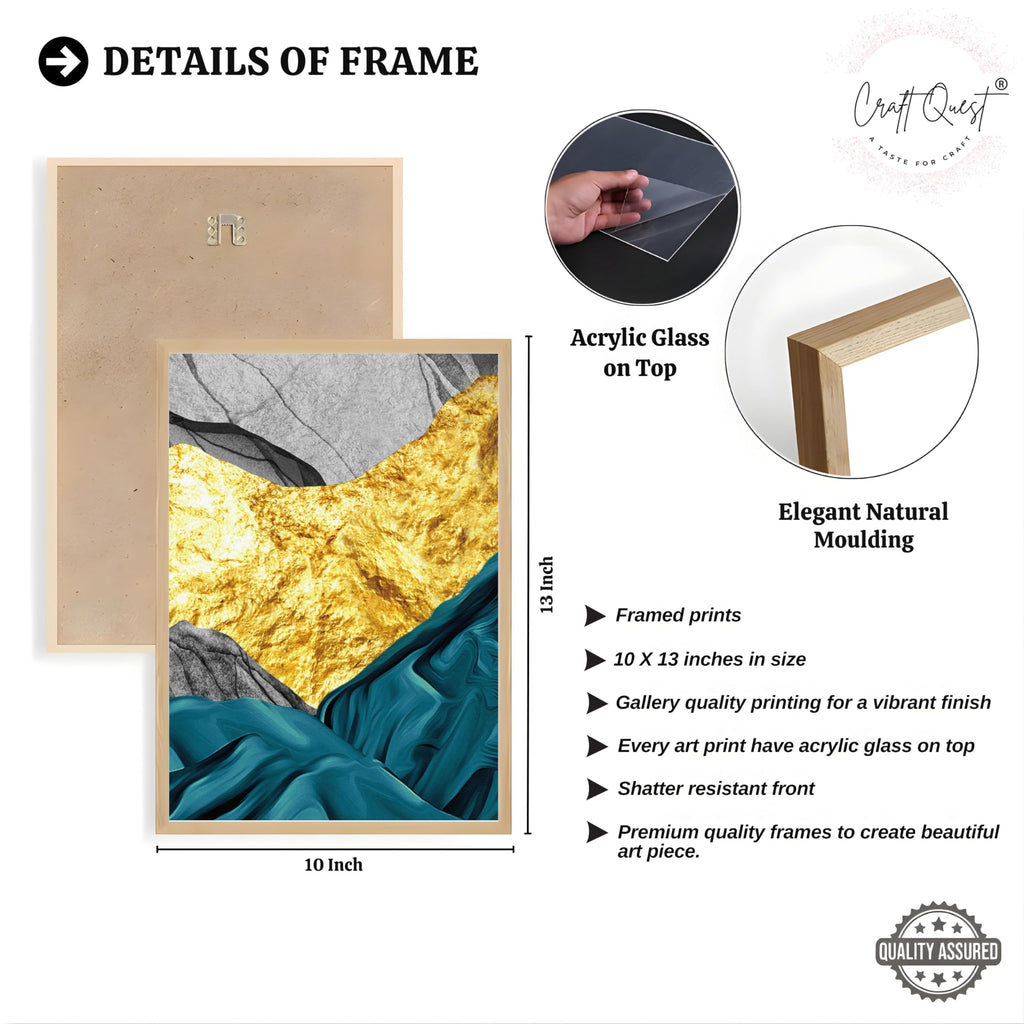 CRAFT QUEST Modern Art Abstract Golden Fashion Wall Art | Set of 3 Frames for Home Decoration | Ideal for Living Room, Bedroom & Offices