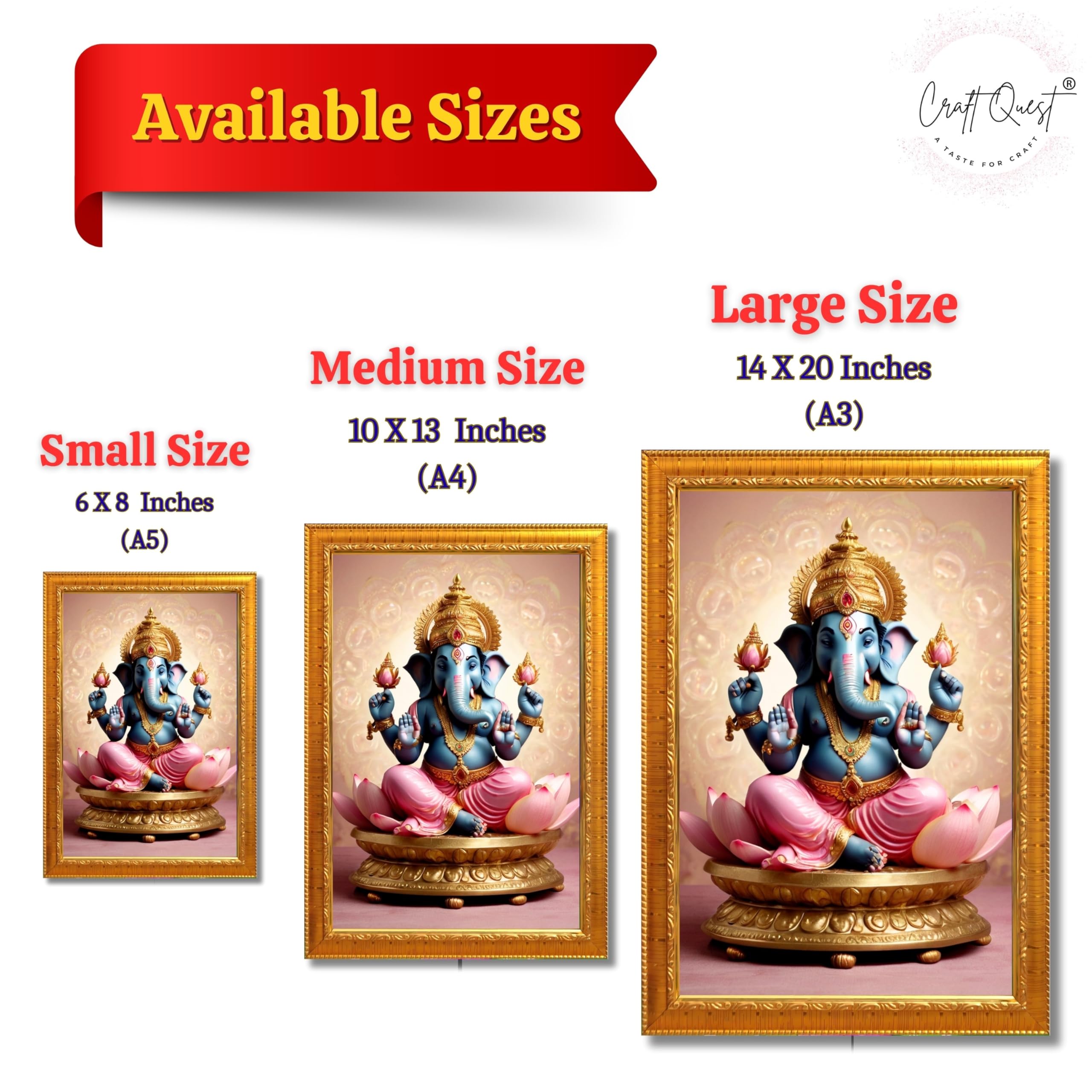 CRAFT QUEST God Ganesh Ganpati ji Ganesha Art Framed Painting Ready to Hang