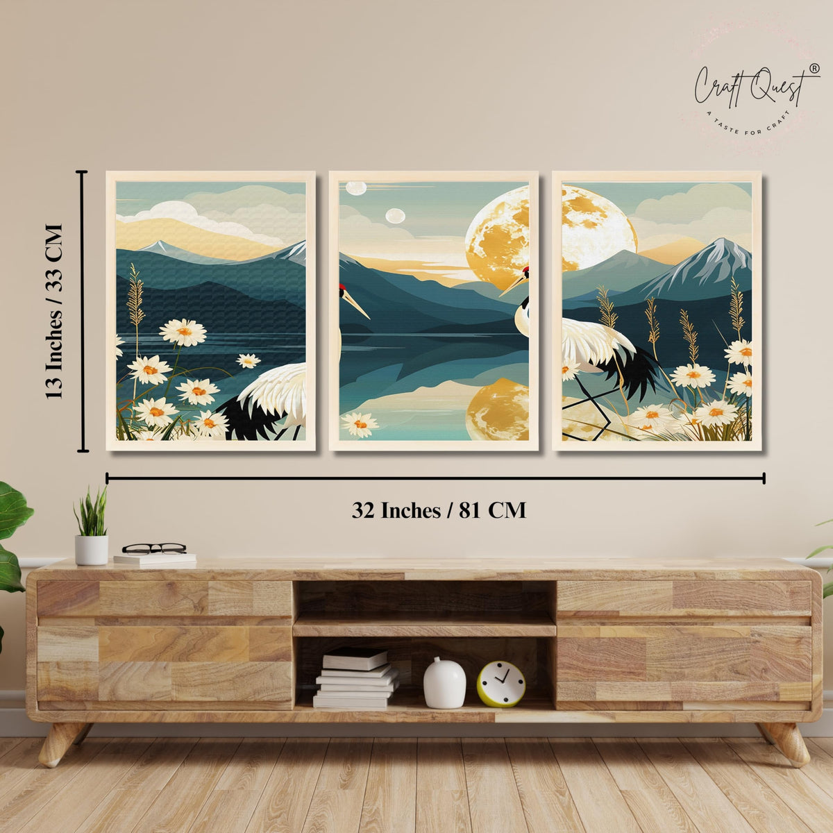 CRAFT QUEST Modern Of Lake & Mountains Wall Art | Set of 3 Frames for Home Decoration | Ideal for Living Room, Bedroom & Offices
