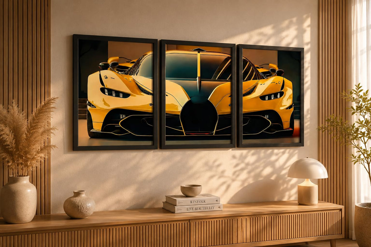 VENUXE ARTS Set Of 3 Big Sports Cars Framed Posters Gift Items for Boys Room Wall Decoration Bedroom Living Room Office Studio Décor | Car Poster Frame for Wall Décor