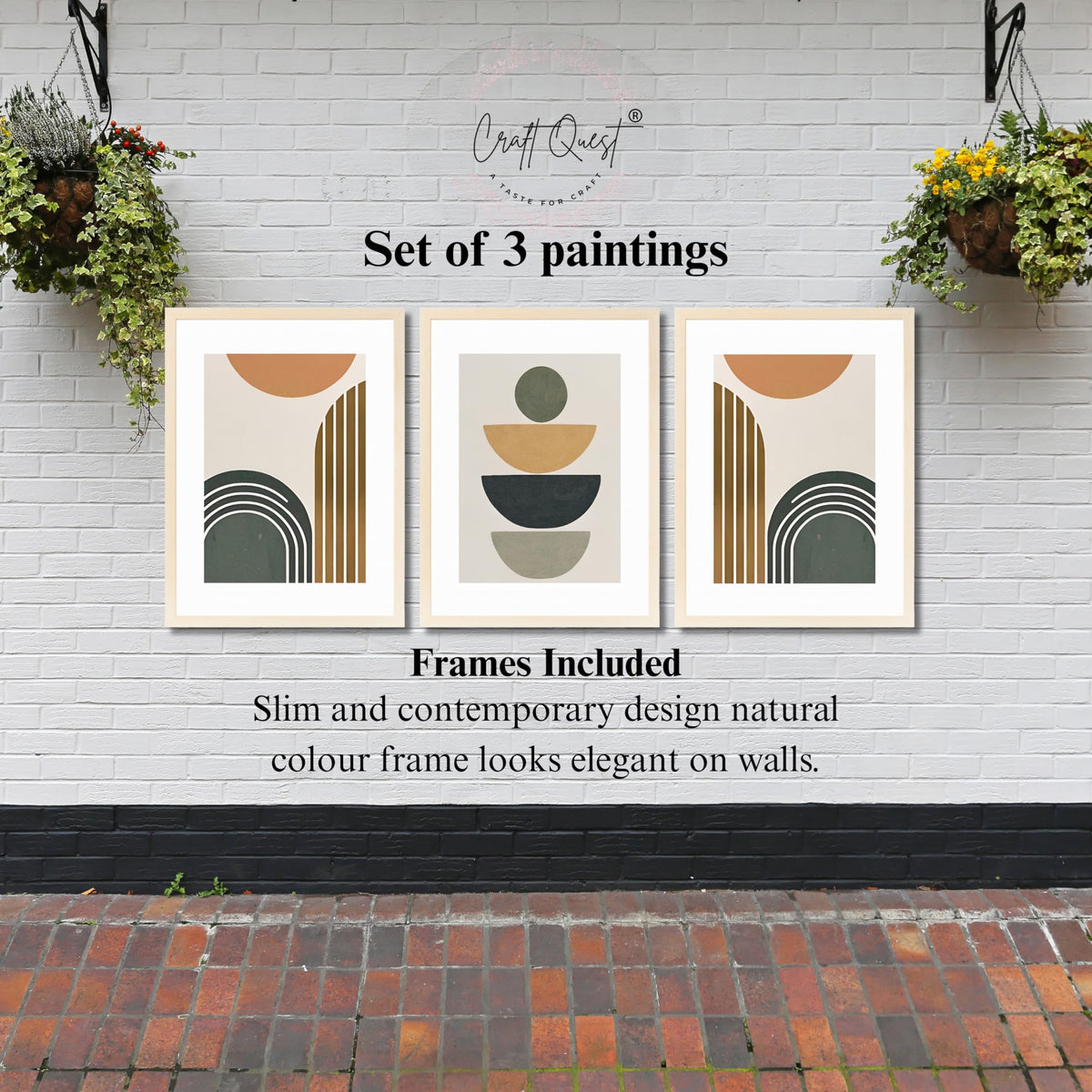 CRAFT QUEST Abstract With Different Shapes | Set of 3 Frames for Home Decoration | Ideal for Living Room, Bedroom & Offices