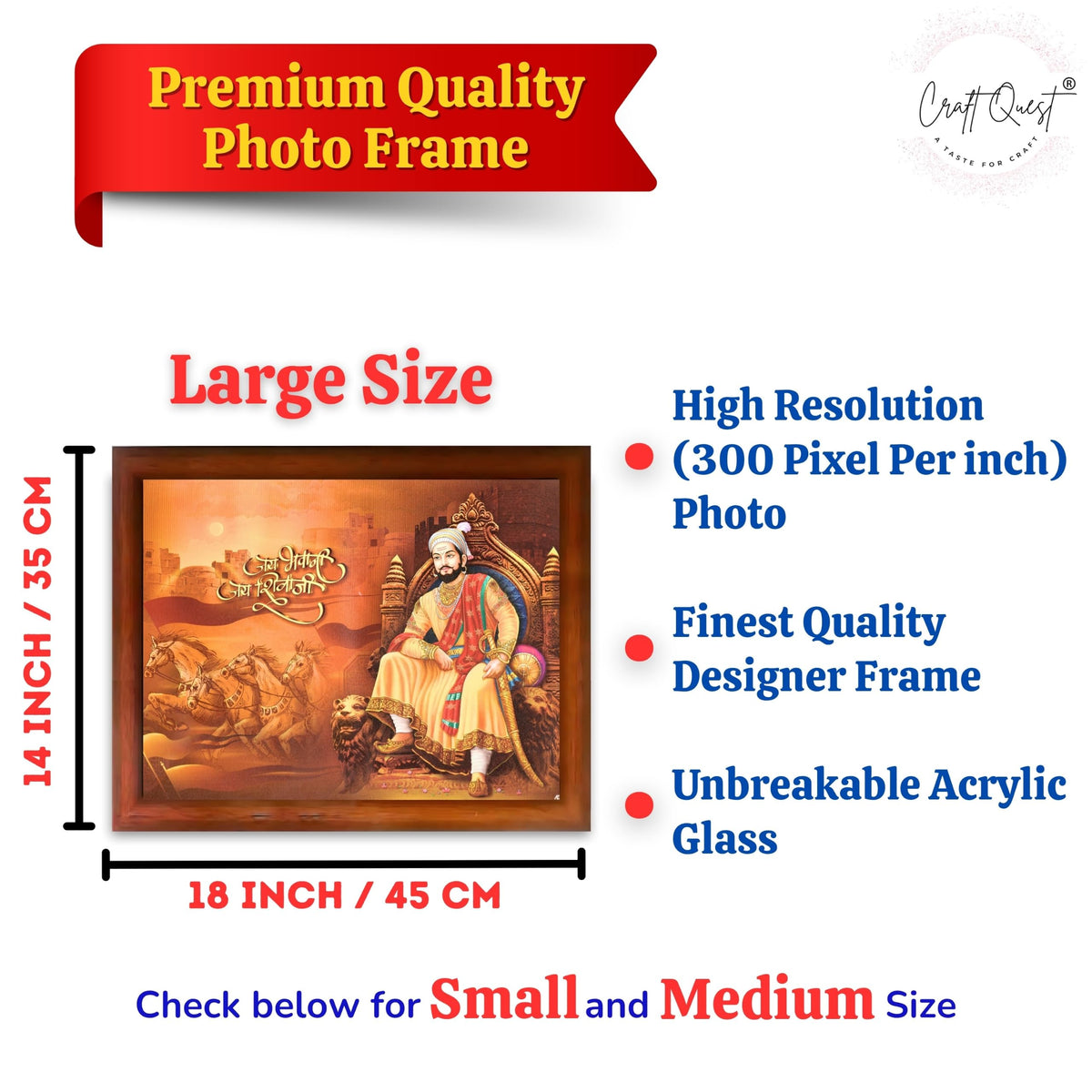 CRAFT QUEST Shri Shivaji Maharaj Wall Photo Frame | Lightweight | Home Decoration Item | Best Gifting Option