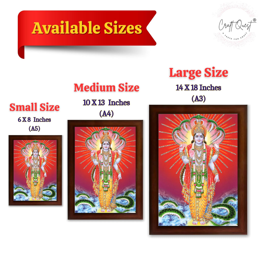 CRAFT QUEST Lord Vishnu Bhagwan Narayan Murti Mahavishnu Wall Painting Framed Home Décor, Religious Photo Frame