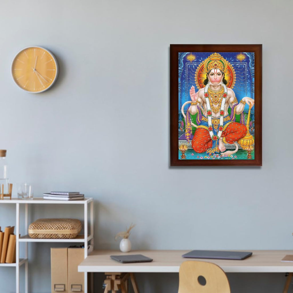 CRAFT QUEST Hanuman JI | Bajrangbali Religious Photo with frame Home Decorative Item Synthetic Wood (10 X 13 Inches, Brown)