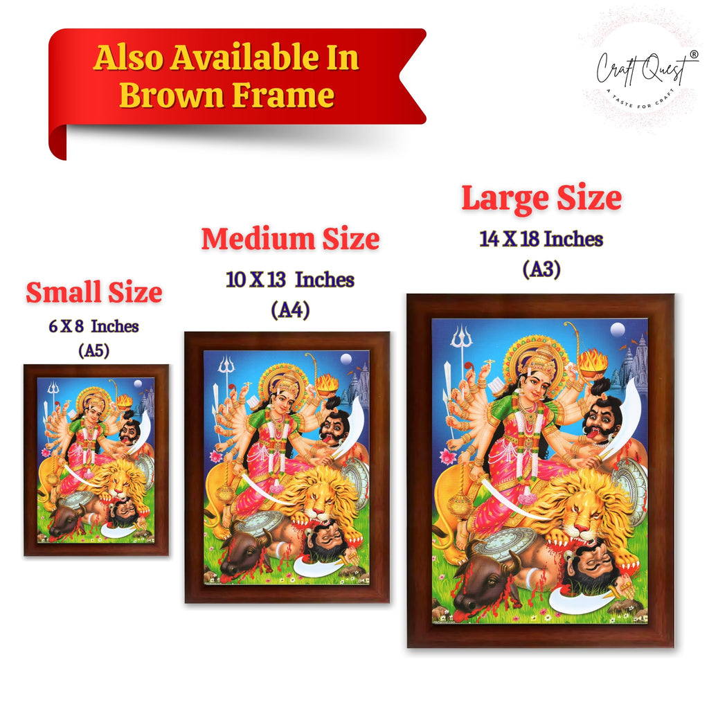 CRAFT QUEST Durga mata Mahishasura Mardini | Mahisasur Mardhini Durga Maa Wall Painting Framed, Religious Photo Frame With Acrylic Glass