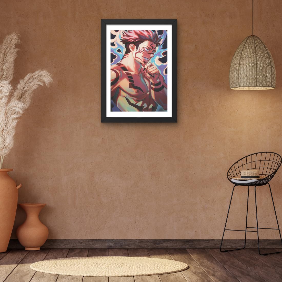 CRAFT QUEST Sukuna ryomen Poster Anime Laminated Posters Framed Painting with Matt Black Frame (14 Inches x 10 Inches)
