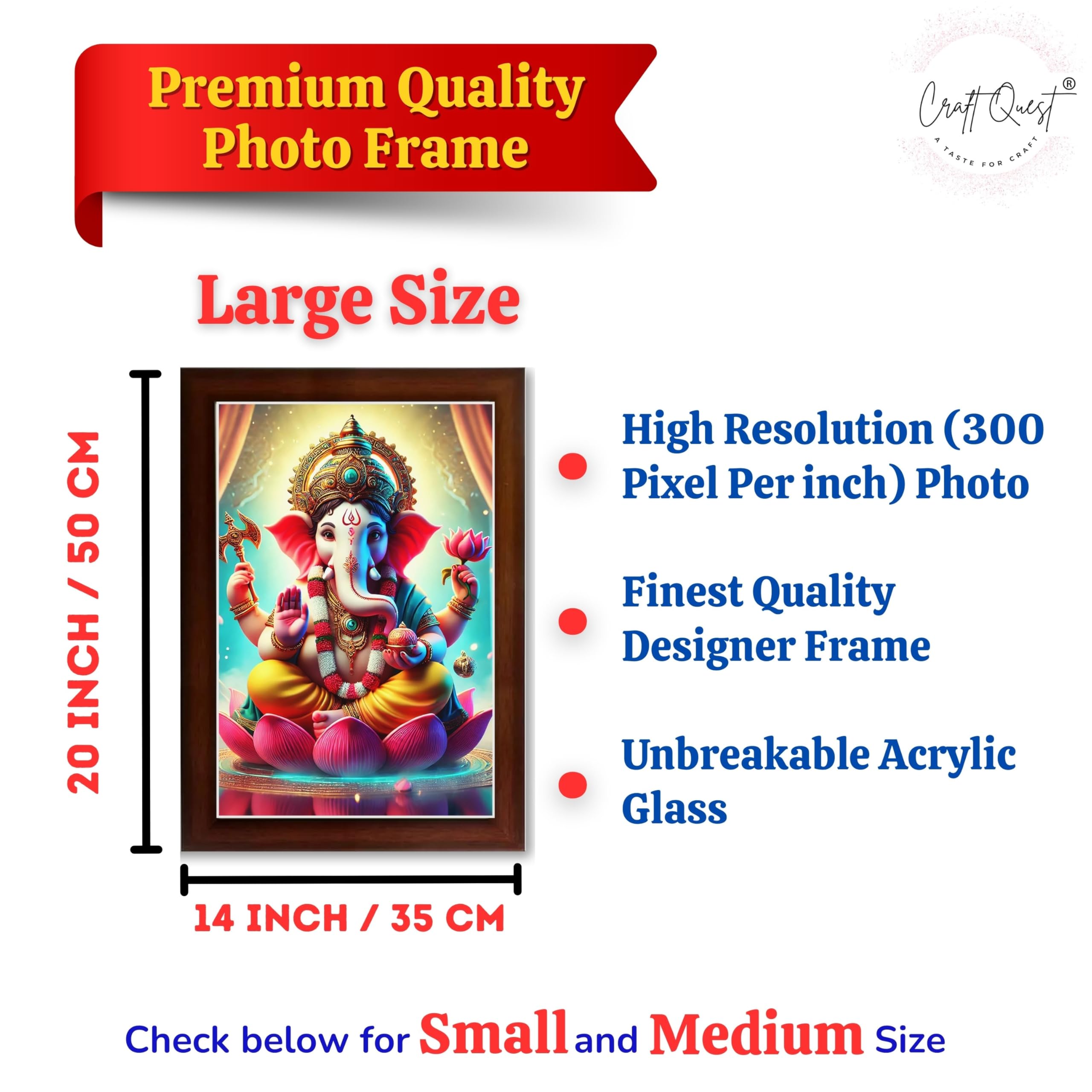 CRAFT QUEST Lord Ganesha Ji Laminated God Photo Frame Wall Decor Mandir Pooja Poster Religious Painting Home Office Gift GA-219