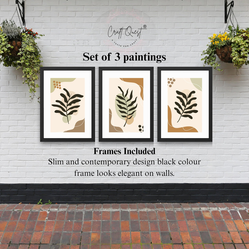 CRAFT QUEST Wall Art Decor Paintings | Set of 3 BOHO Wall Art Frames for Home Decoratio | Ideal for Living Room, Offices & Bedroom