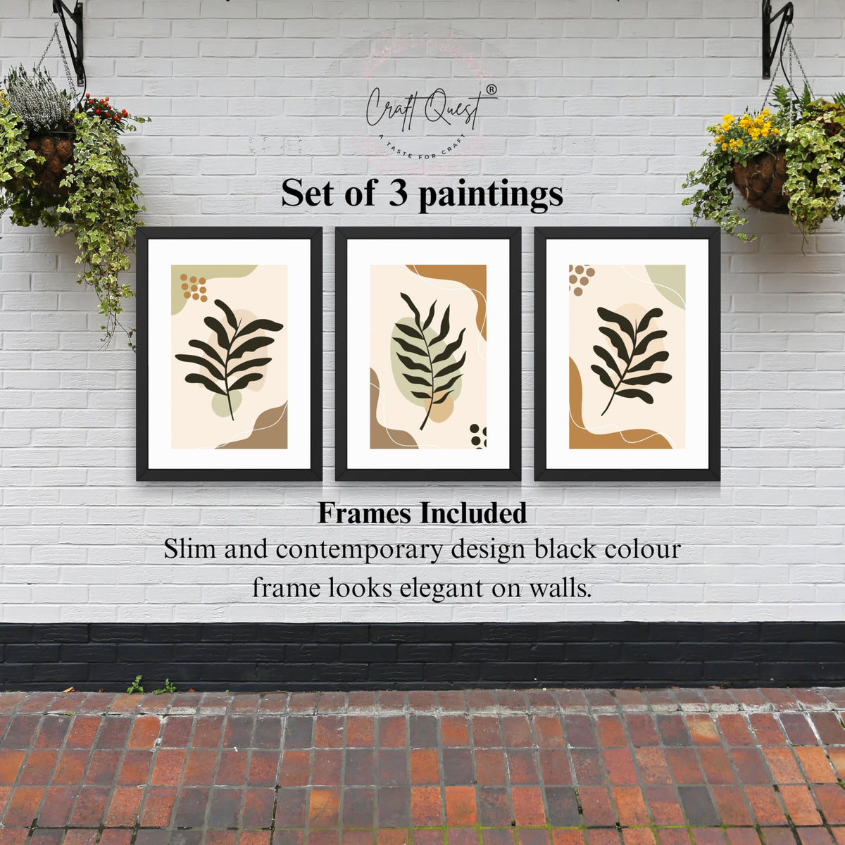 CRAFT QUEST Wall Art Decor Paintings | Set of 3 BOHO Wall Art Frames for Home Decoratio | Ideal for Living Room, Offices & Bedroom