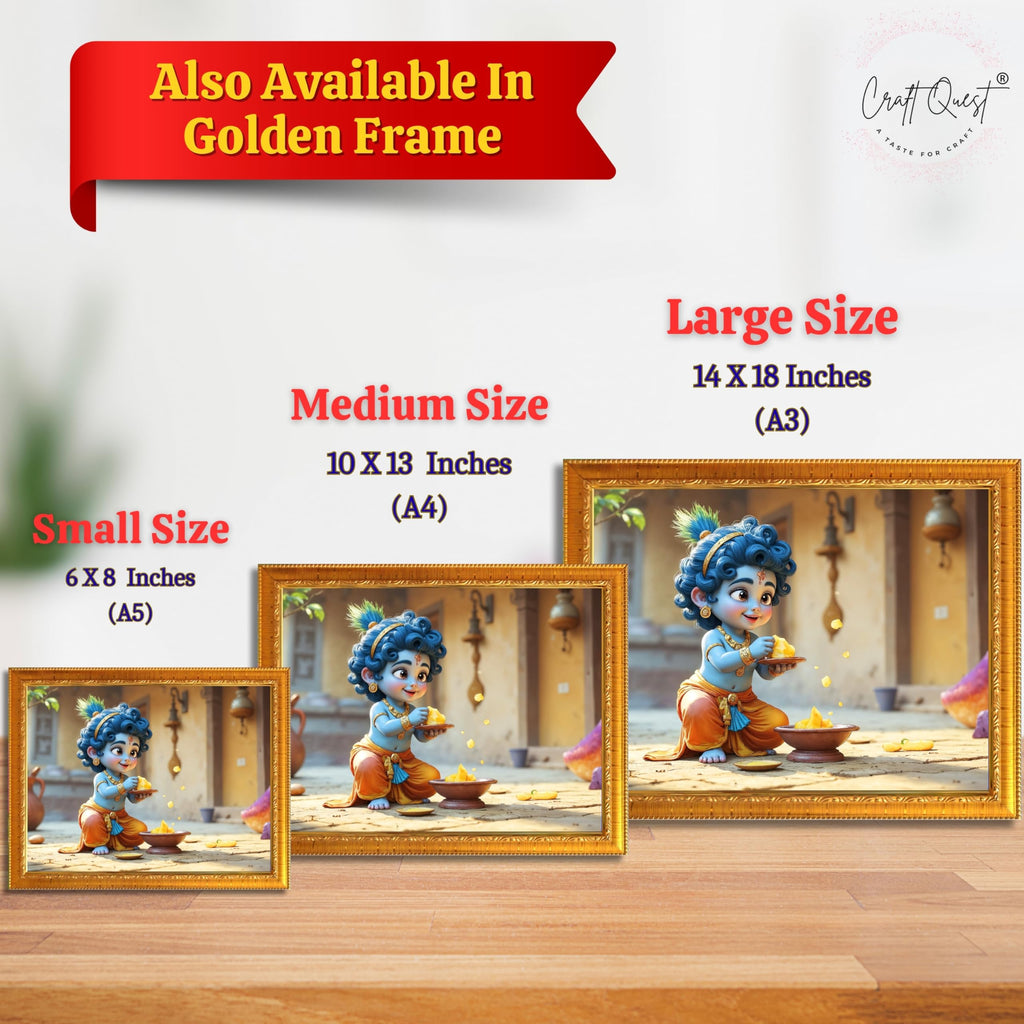 CRAFT QUEST Shri Bal Gopal Painting | Baby Krishna Photo Frame | Krishna Photo Frames for Walls, Home, Living Room and Home Décor