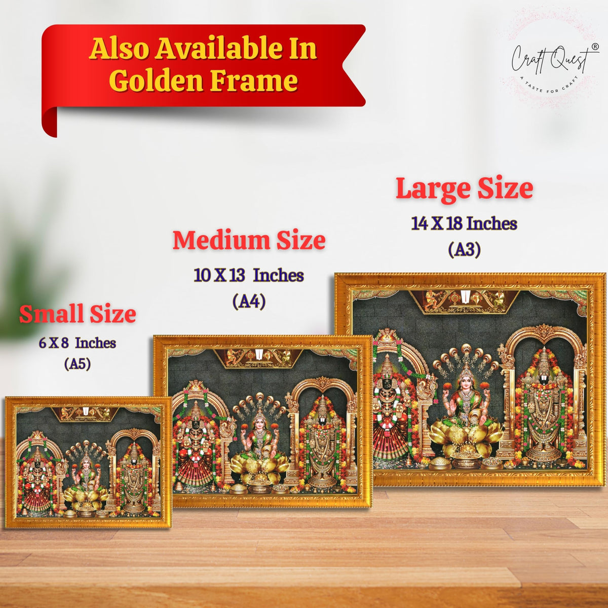 CRAFT QUEST Tirupati Balaji with Padmavati Venkateshwara; Wall Photo Frame | South God Frame for Home, Office, Temple & Gifting