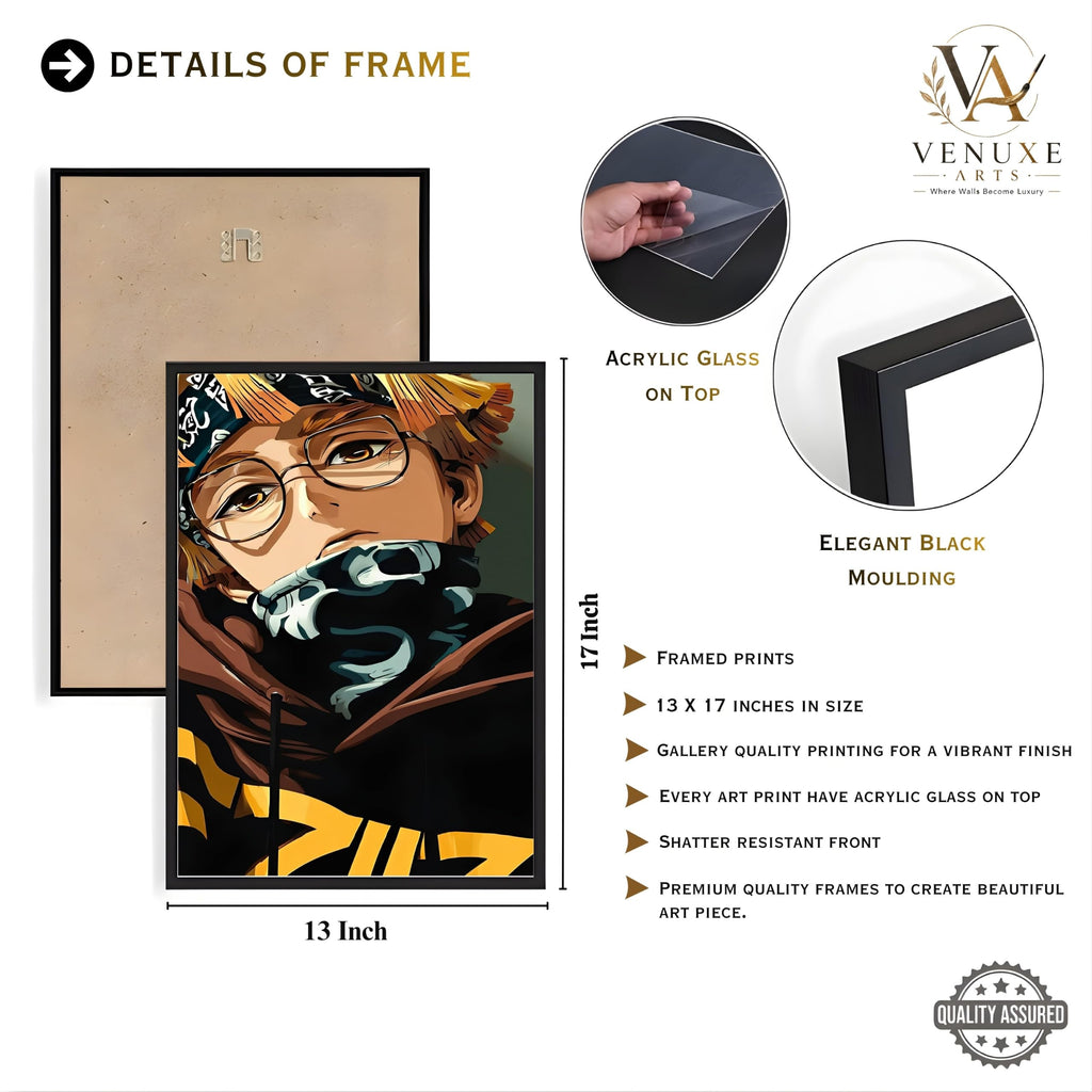 VENUXE ARTS Set Of 3 Anime Characters Wall Framed |Anime Characters Framed Poster for Living Room Bedroom Gaming Room Studio Wall Decor