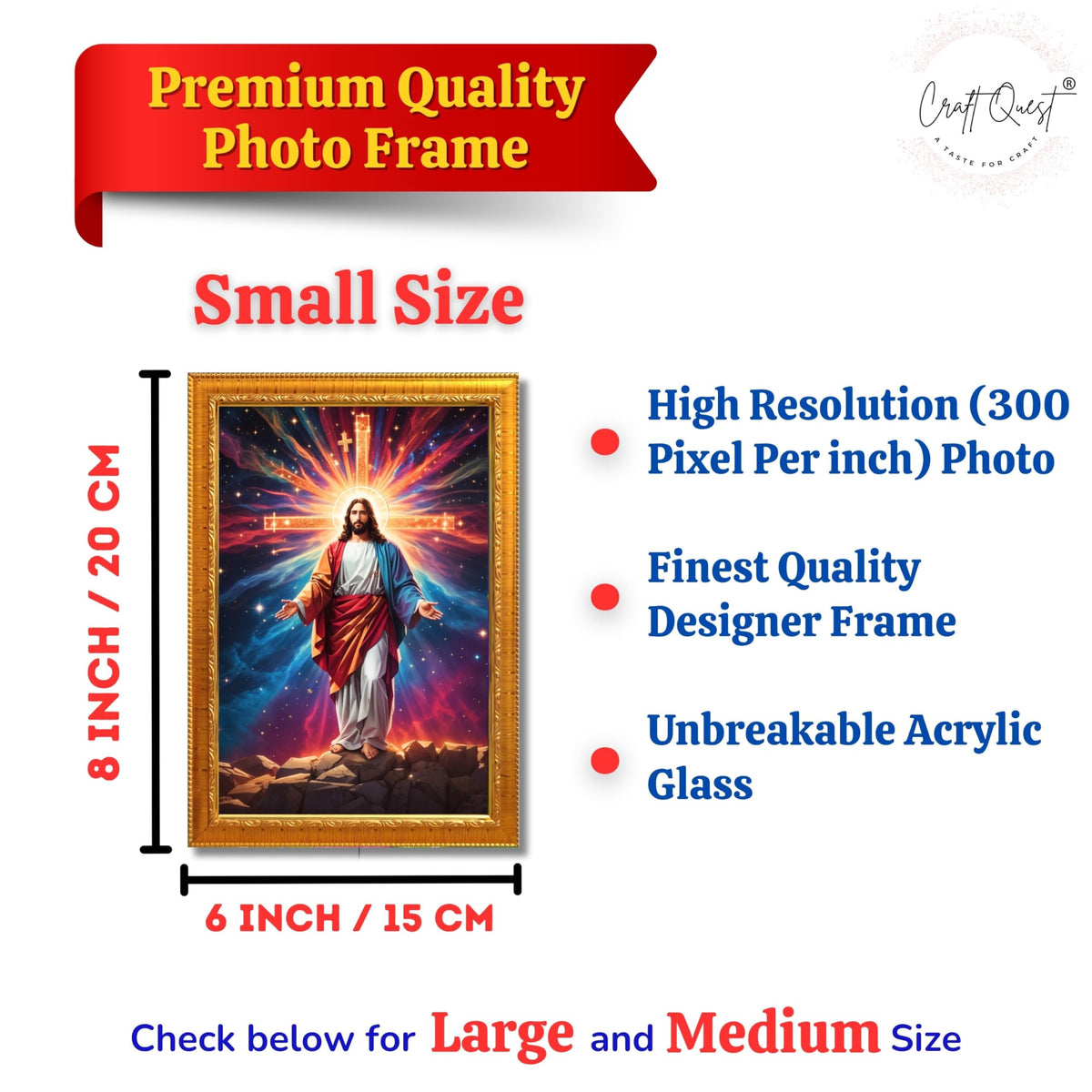 CRAFT QUEST Jesus Christ Photo Frame Jesus Wall Painting Spiritual Christian Wall Décor Item for Room and Prayer