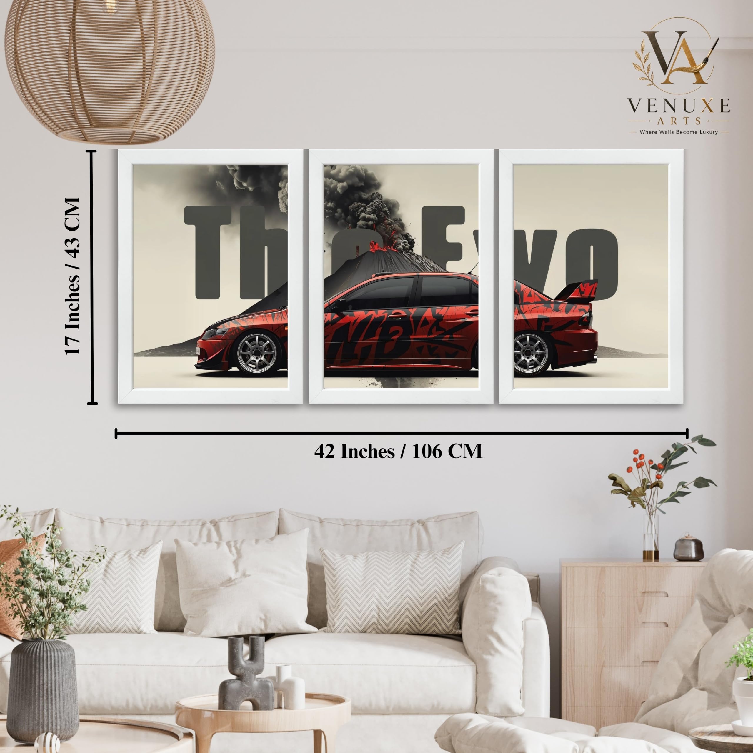VENUXE ARTS Set Of 3 Big Sports Cars Framed Posters Gift Items for Boys Room Wall Decoration Bedroom Living Room Office Studio Décor | Car Poster Frame for Wall Décor
