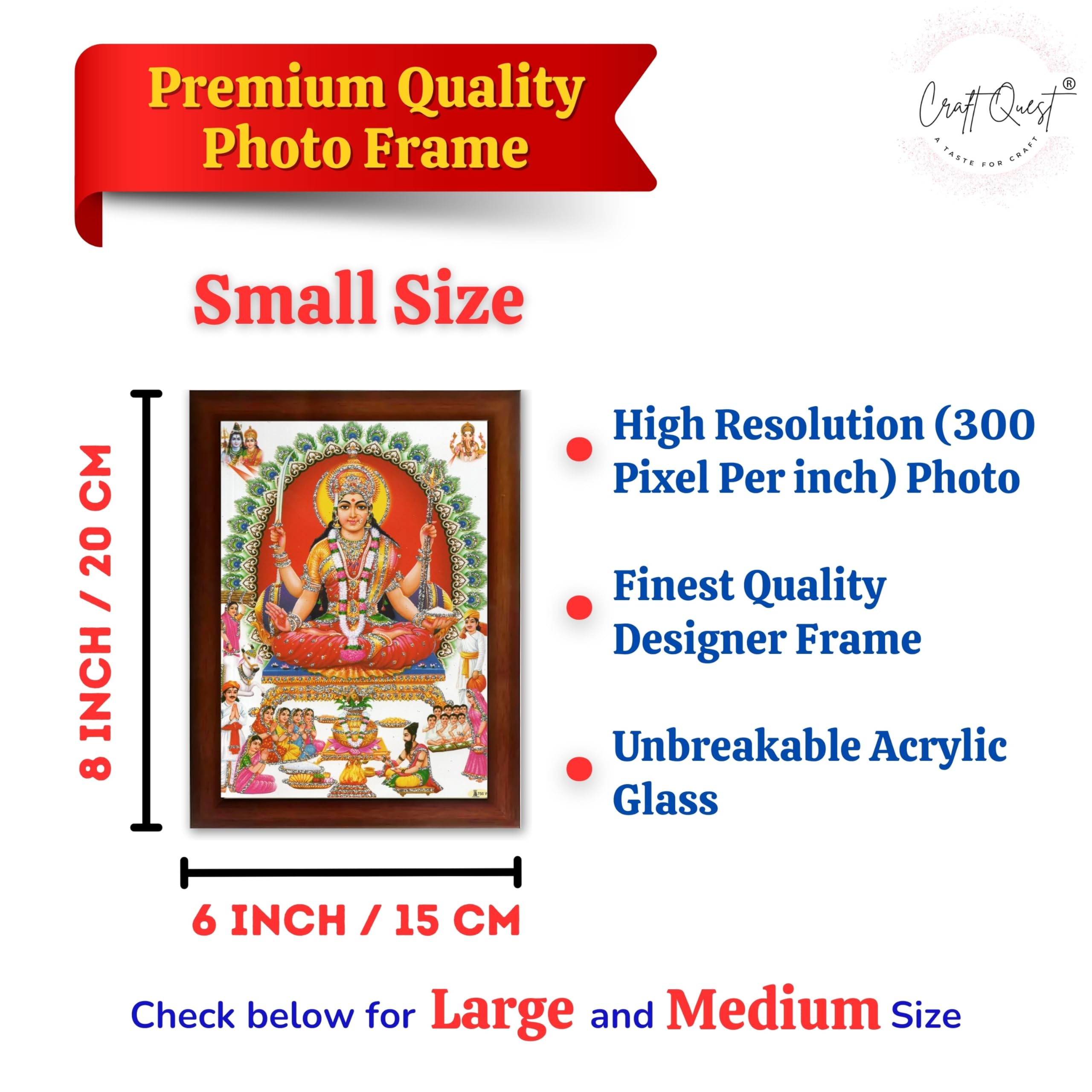 CRAFT QUEST Santoshi Mata Color Photo Frame for Home Temple and Devotional Decor