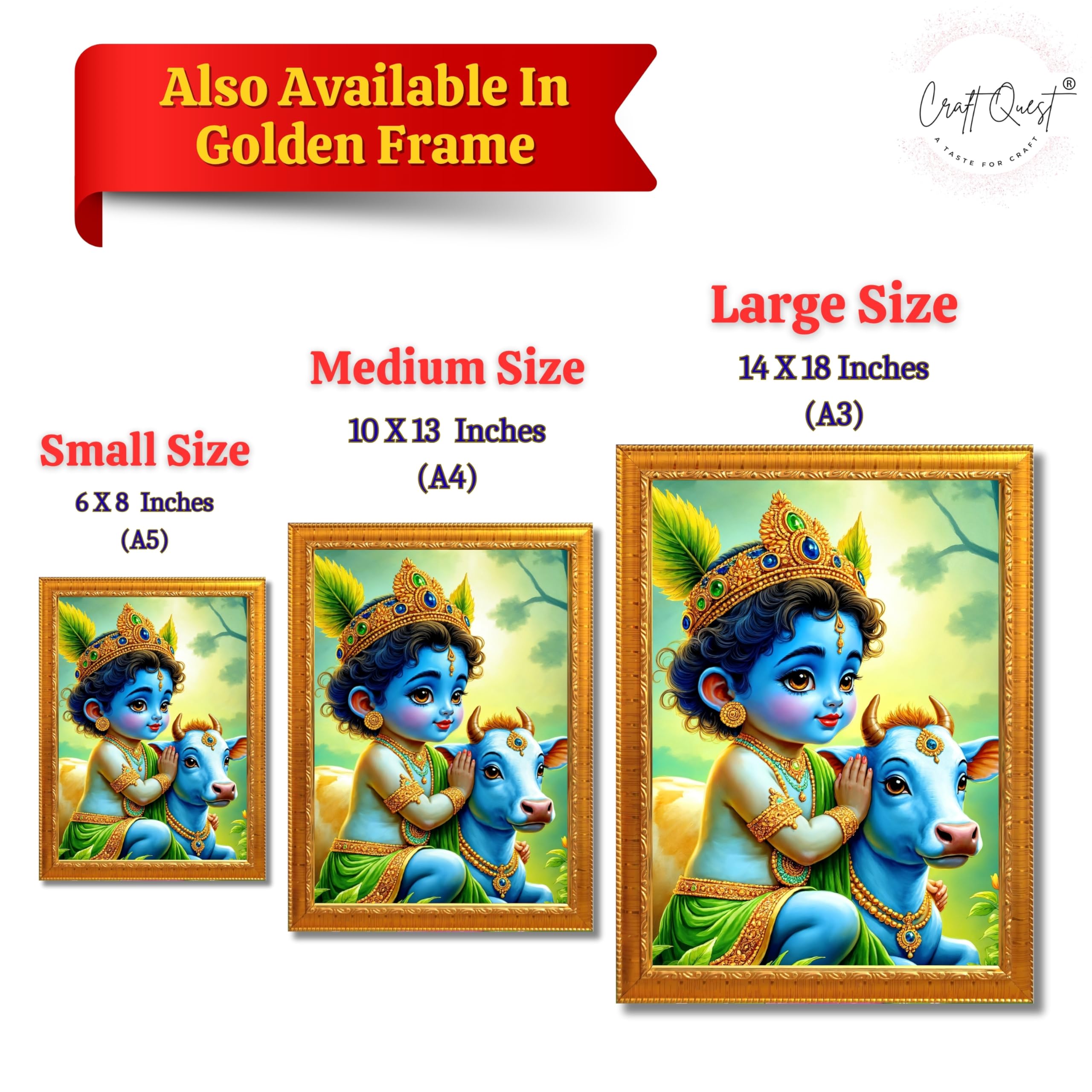CRAFT QUEST Baby Krishna Photo Frame | Shri Bal Gopal Painting for Pregnant Women | Kanha Ji Poster | Laddu Lord Makhan Chor | Walls Home Bedroom Living Room Decoration Gift.